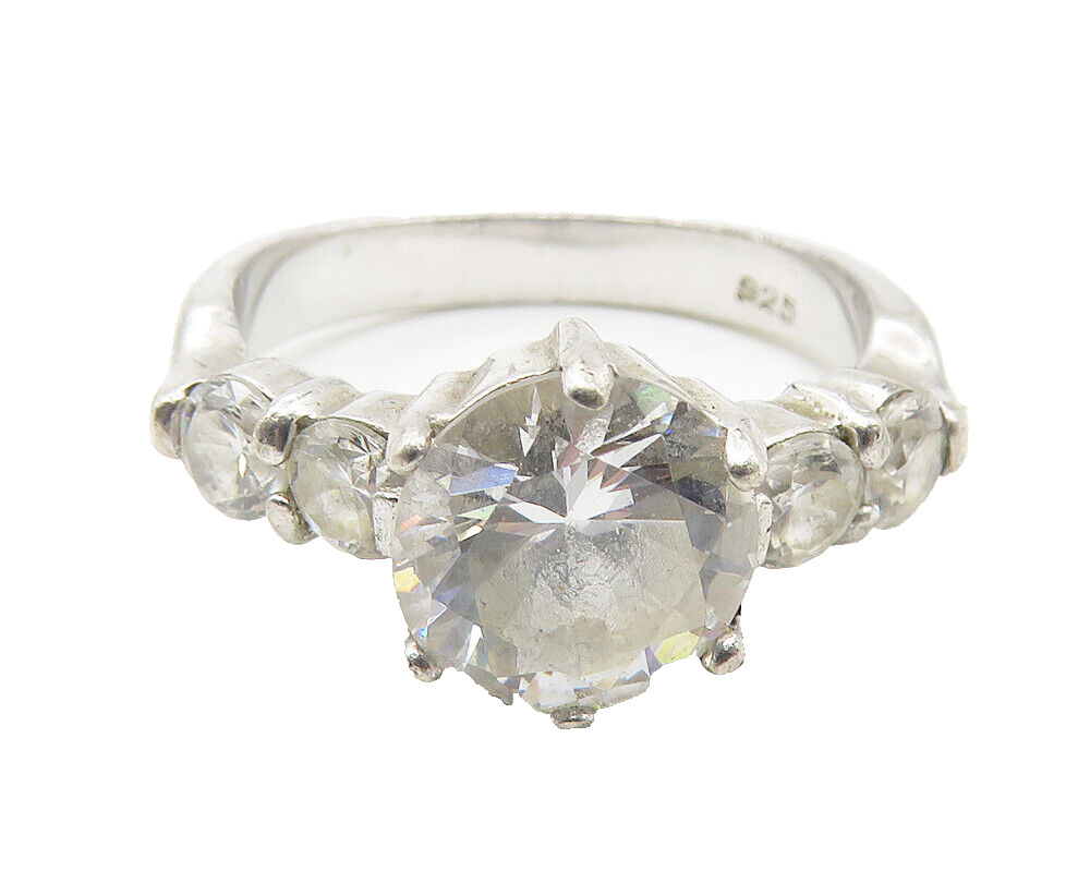 925 Sterling Silver Cubic Zirconia Solitaire With Accents Ring Sz 7 RG11647