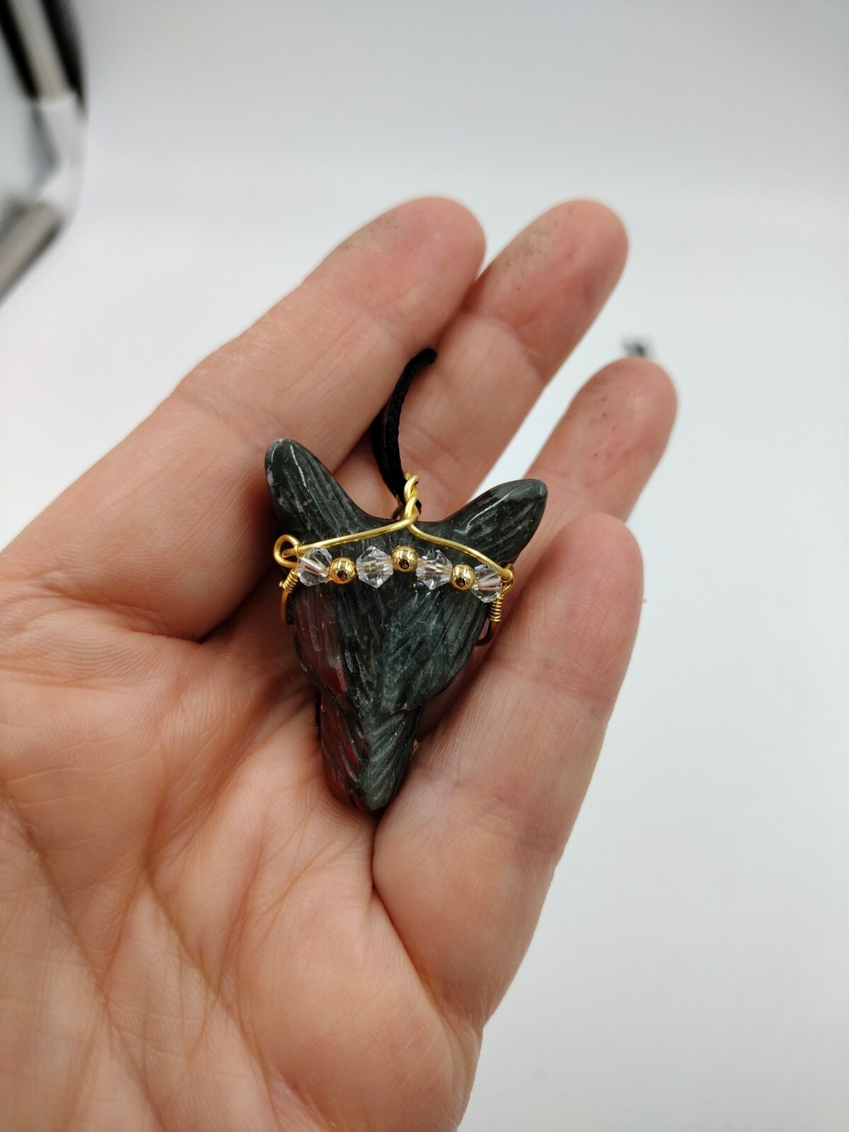 22728 Wire Wrapped Wolf Head African Bloodstone Gemstone nickel-free