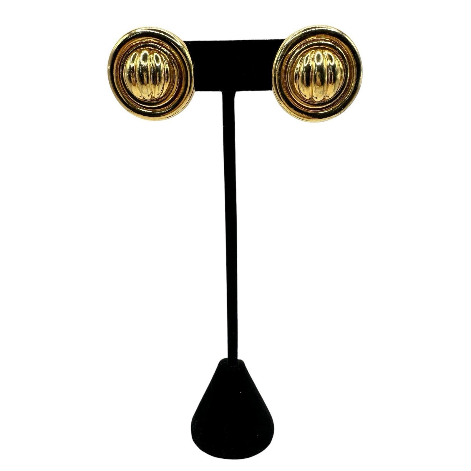 Jesara Vintage Gold Tone Clip-On Earrings Signed Textured Raised Button Style