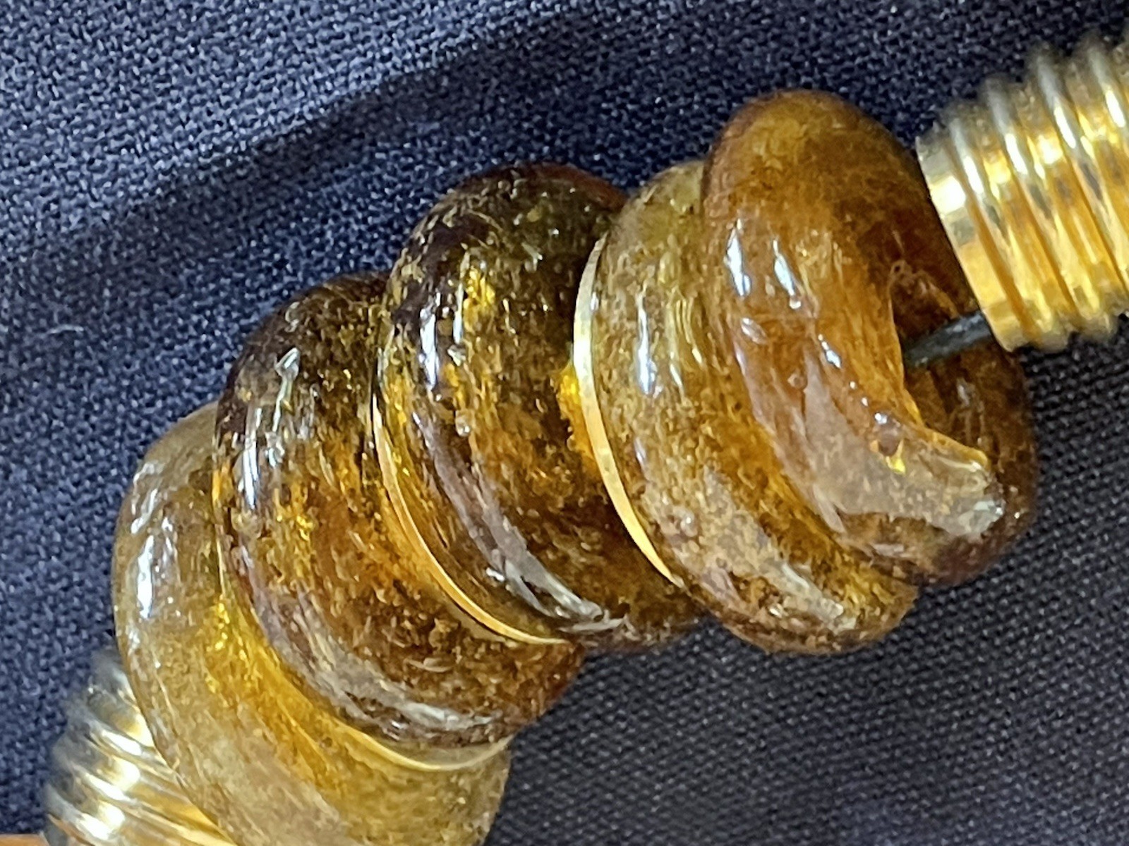 Variegated Honey Colored Egg Yolk Large Bead Tasseled Necklace Brass Spacers EXC