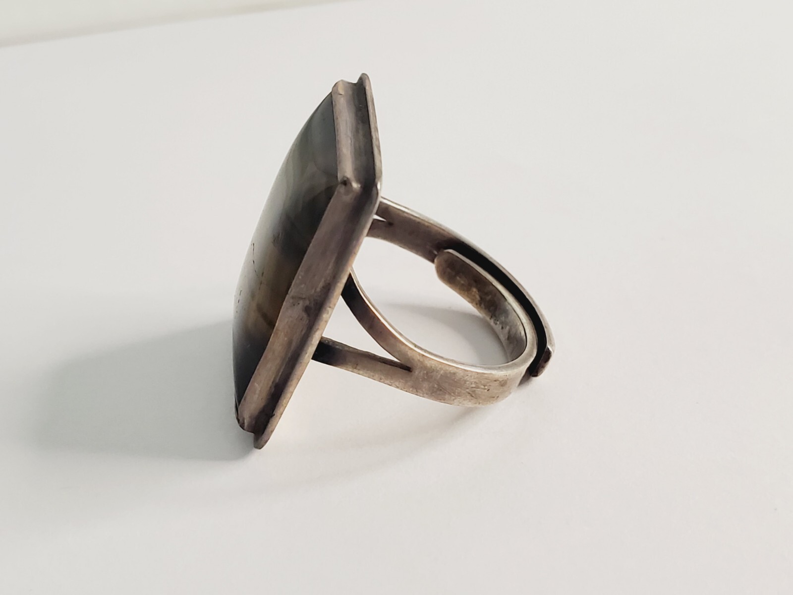 Beautiful VTG Sterling Silver with Rectangle Tiger’s Eye Ring – Adjustable