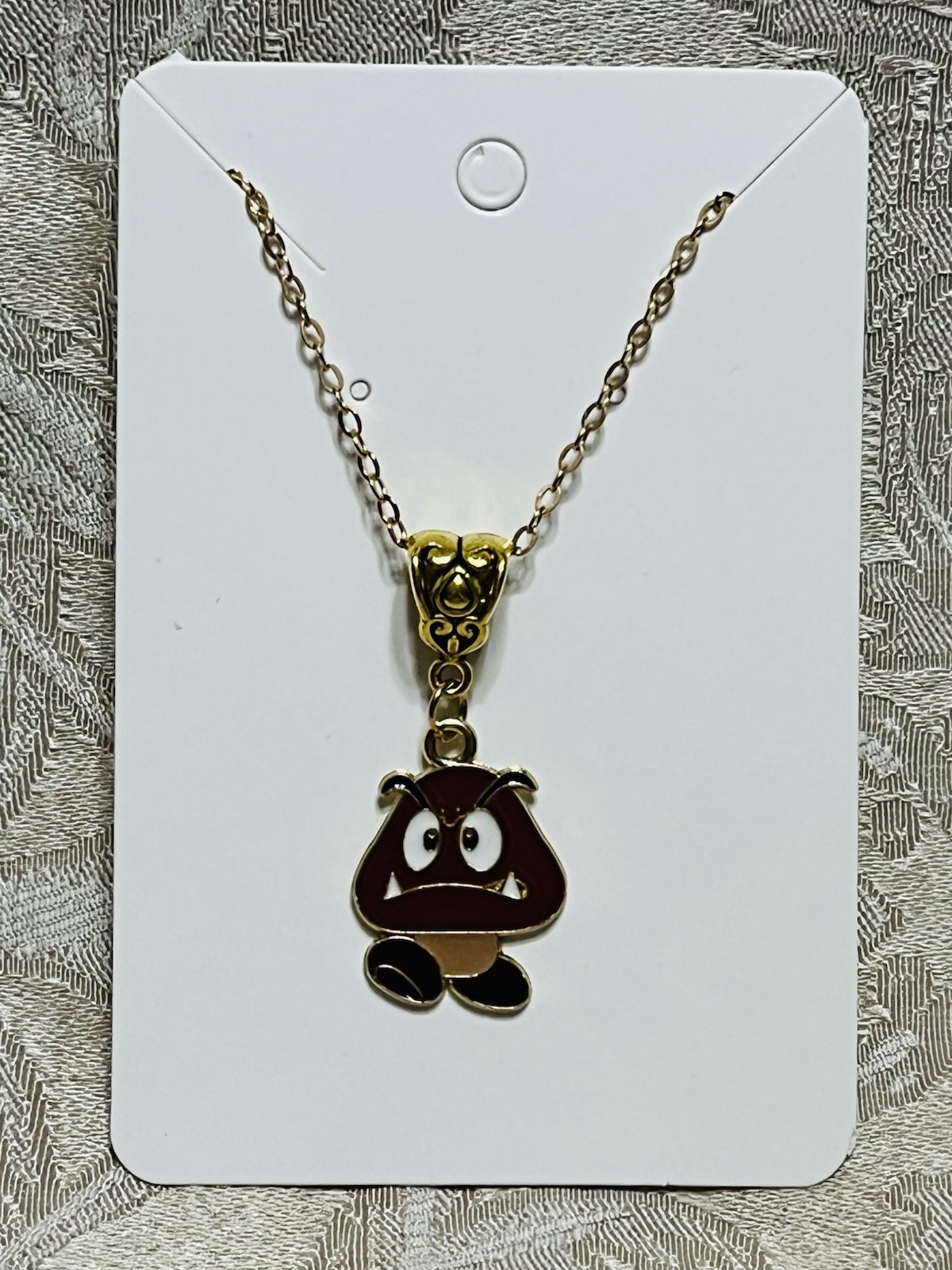Cartoon Goomba Mario Video Game Gold Enamel Bohemian Fashion Trendy Necklace 18”