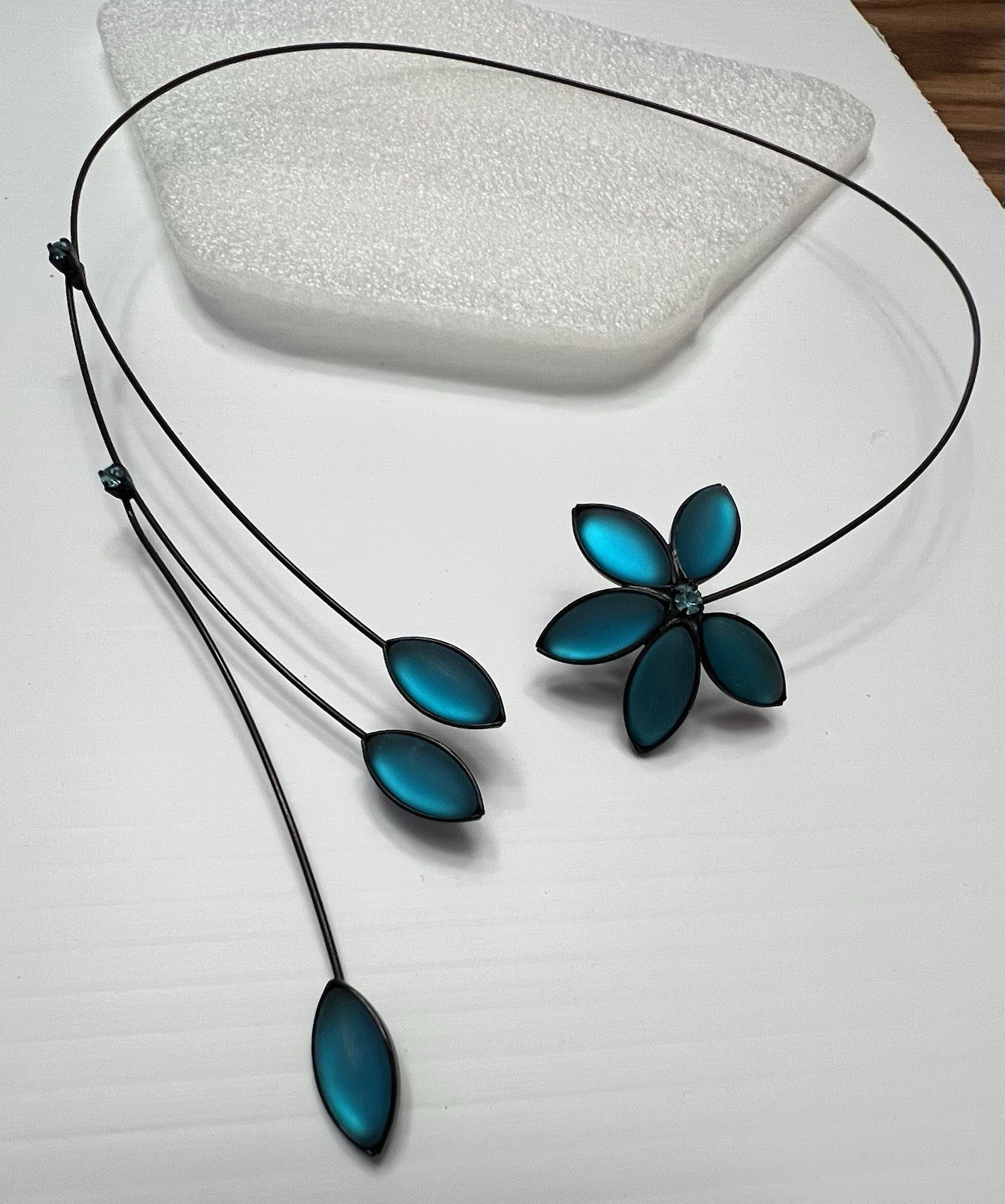 Vtg Set Black Shaped Wire Turquoise Teal Royal Multi Stone Neck Choker Earring