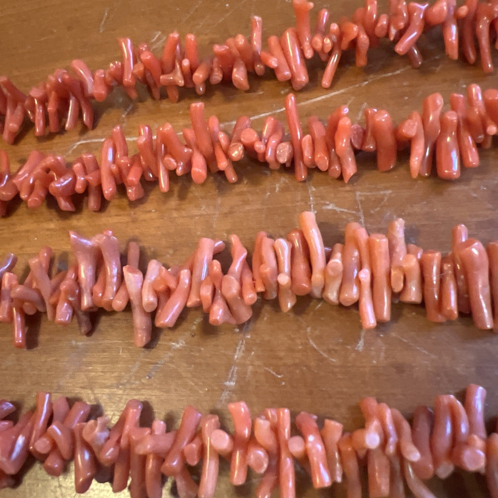 2 Vintage Mid-Century Orange Mediterranean Coral Necklaces 97 grams 8″ and 16″