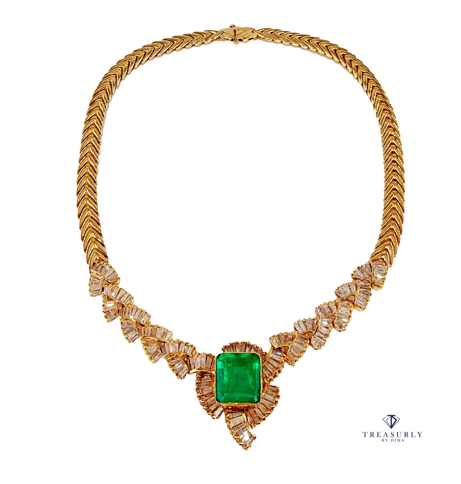 GIA 12.60ct Colombian Emerald 6.0ctw Diamond 14K Gold Collar Choker Necklace