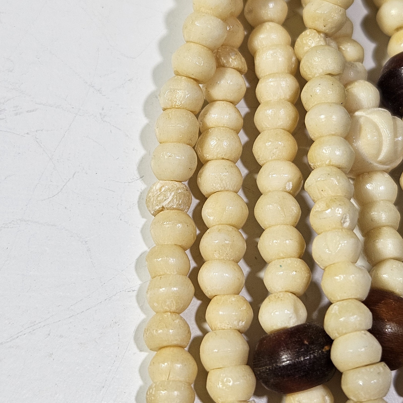 Vintage Hand Carved Bovine Bone Multi Strand Statement Necklace Pendant Boho