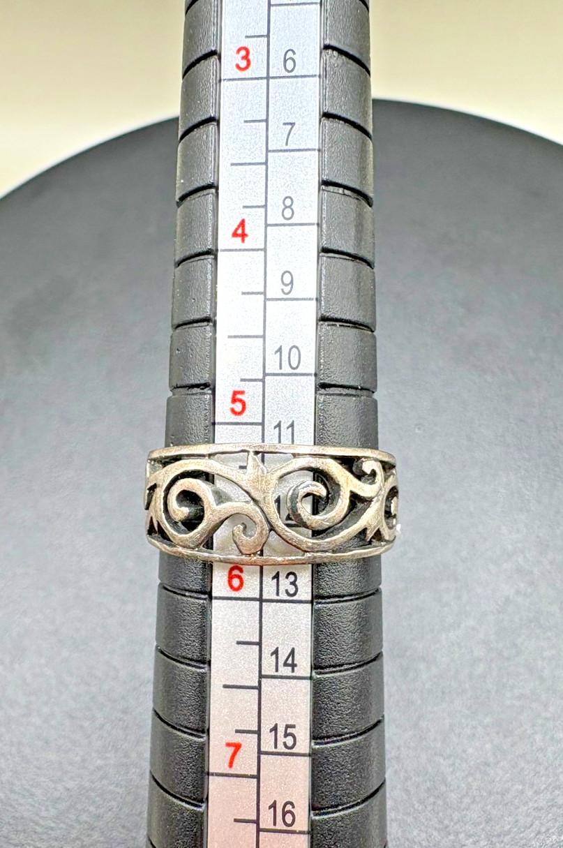 925 Sterling Silver Openwork Scroll Filigree Band Ring Size 5.5-6 Vintage 2.6g