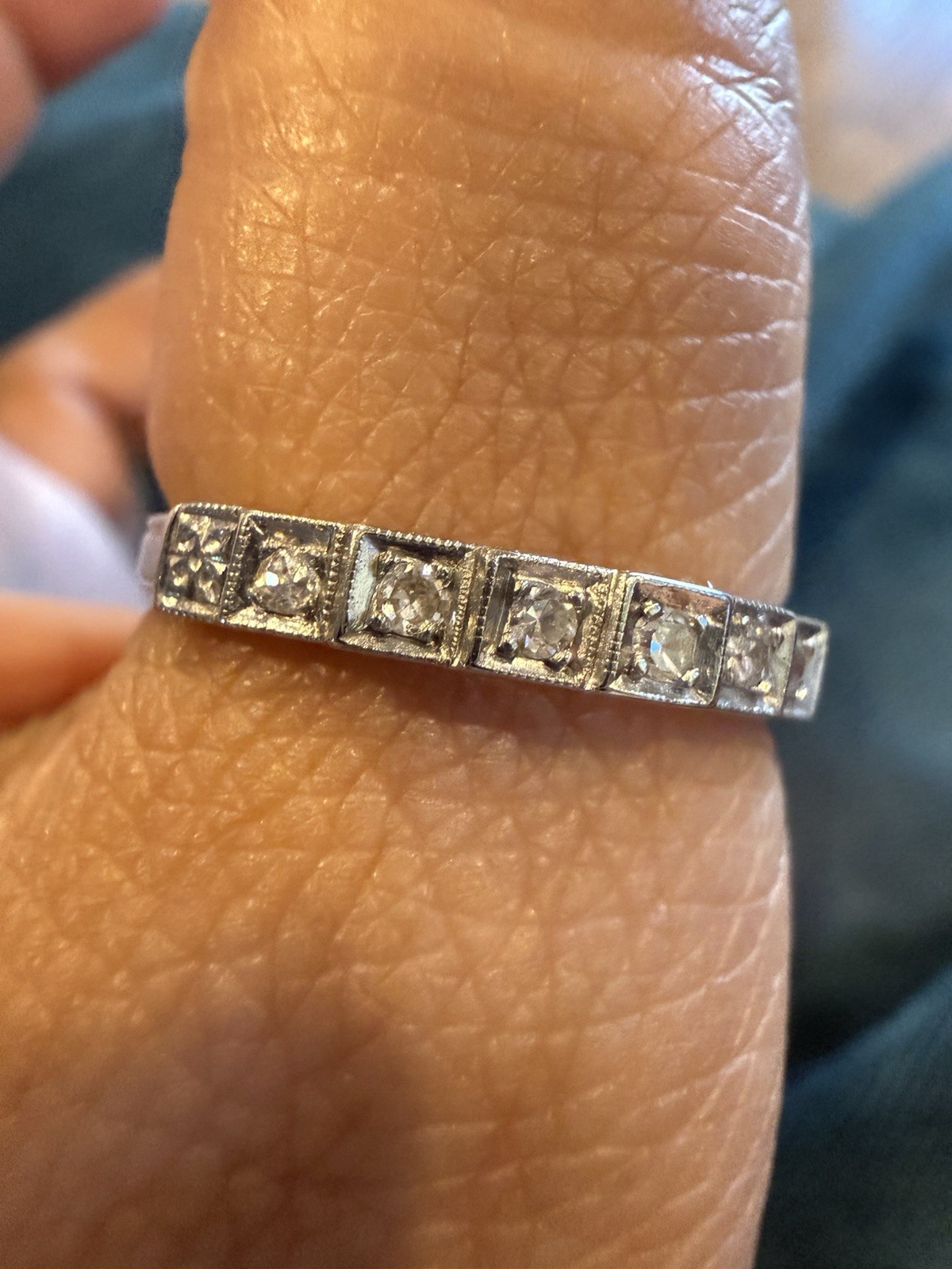art Deco 7 Stone Single Cut diamond 14k band wedding estate antique ring