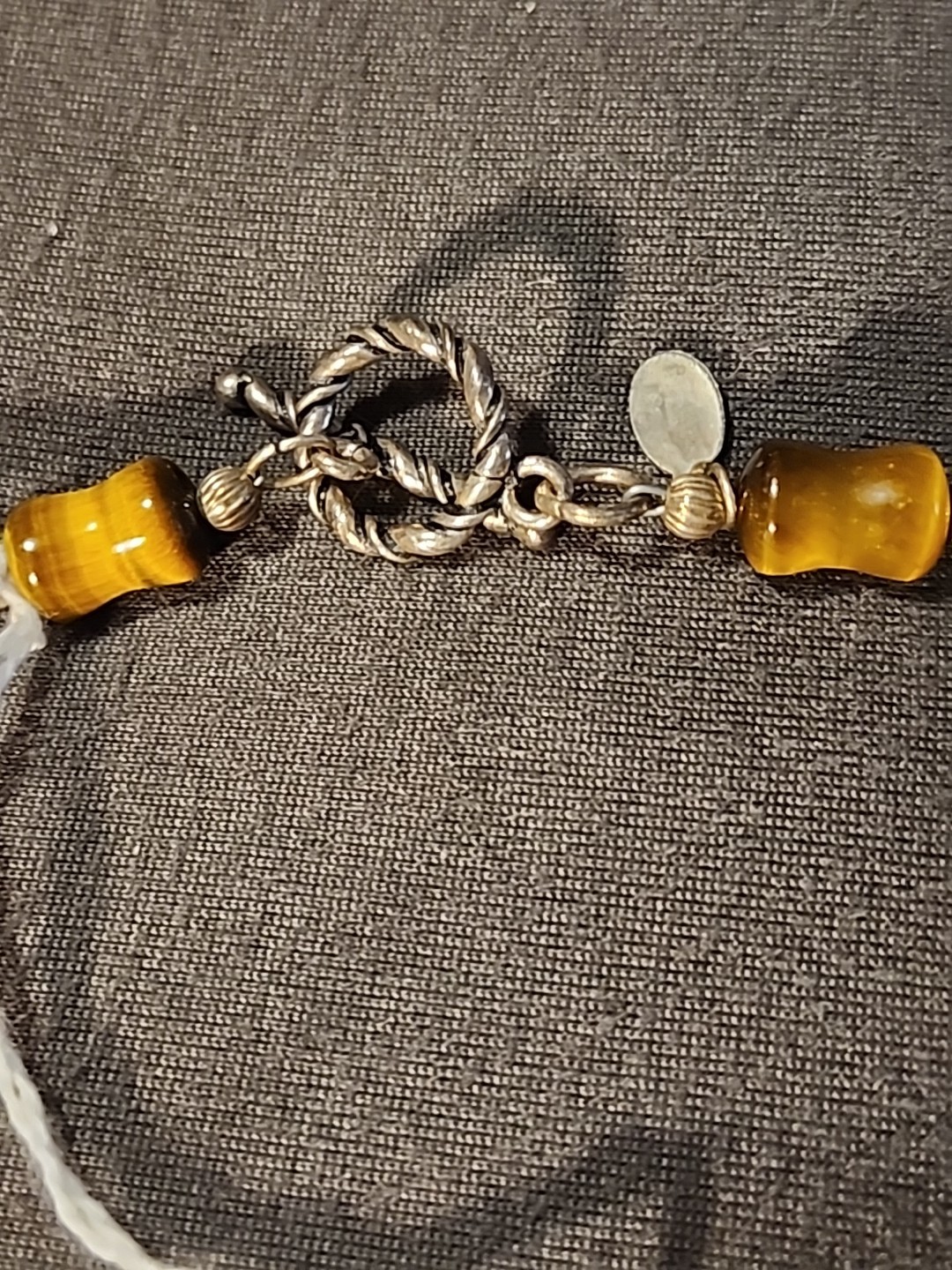 Beautiful Tiger Eye Stone Necklace 24 Inch sterling silver trim