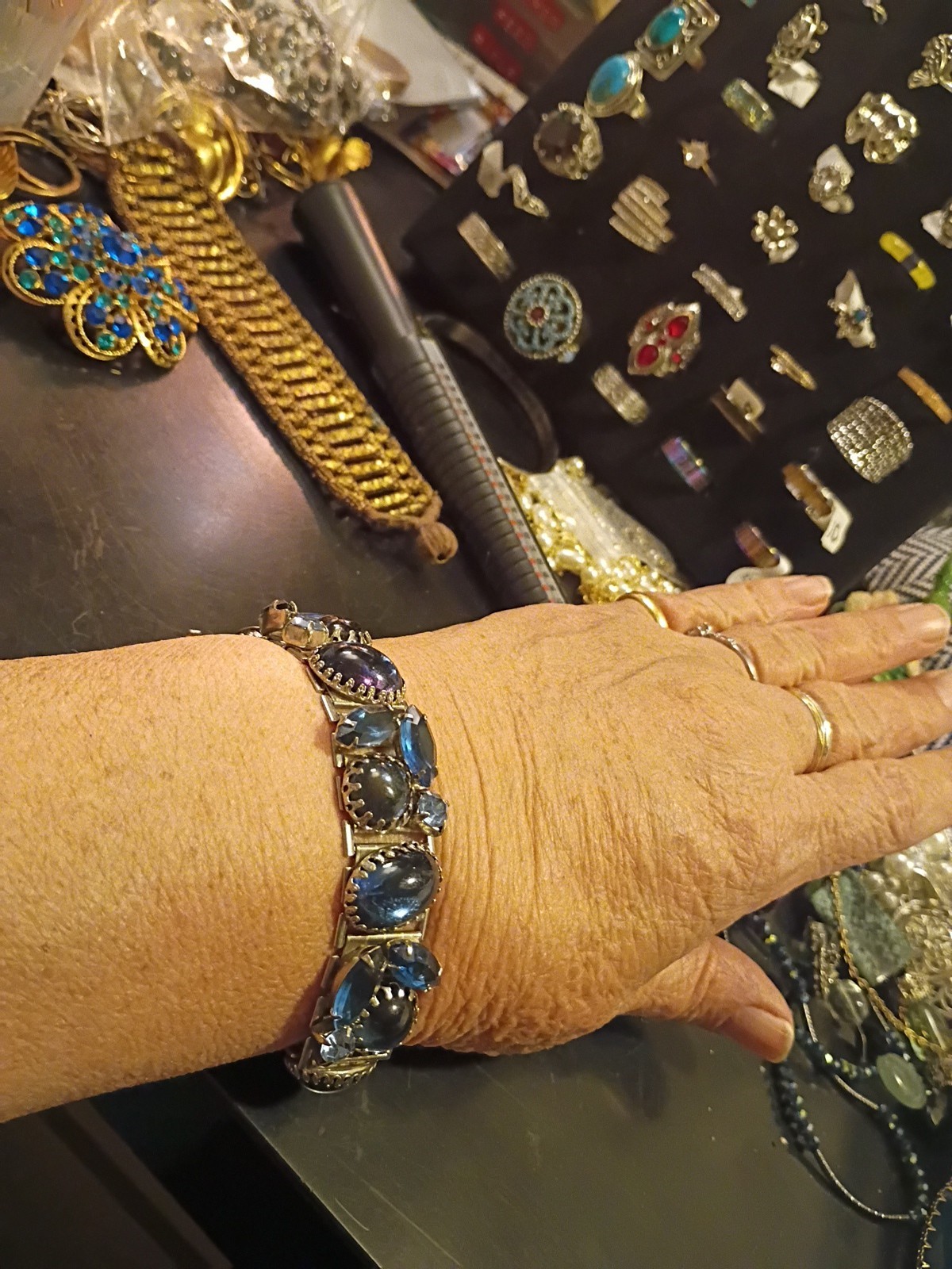 Vintage 7 ” Blue Rhinestone Bracelet Unsigned Unique Piece