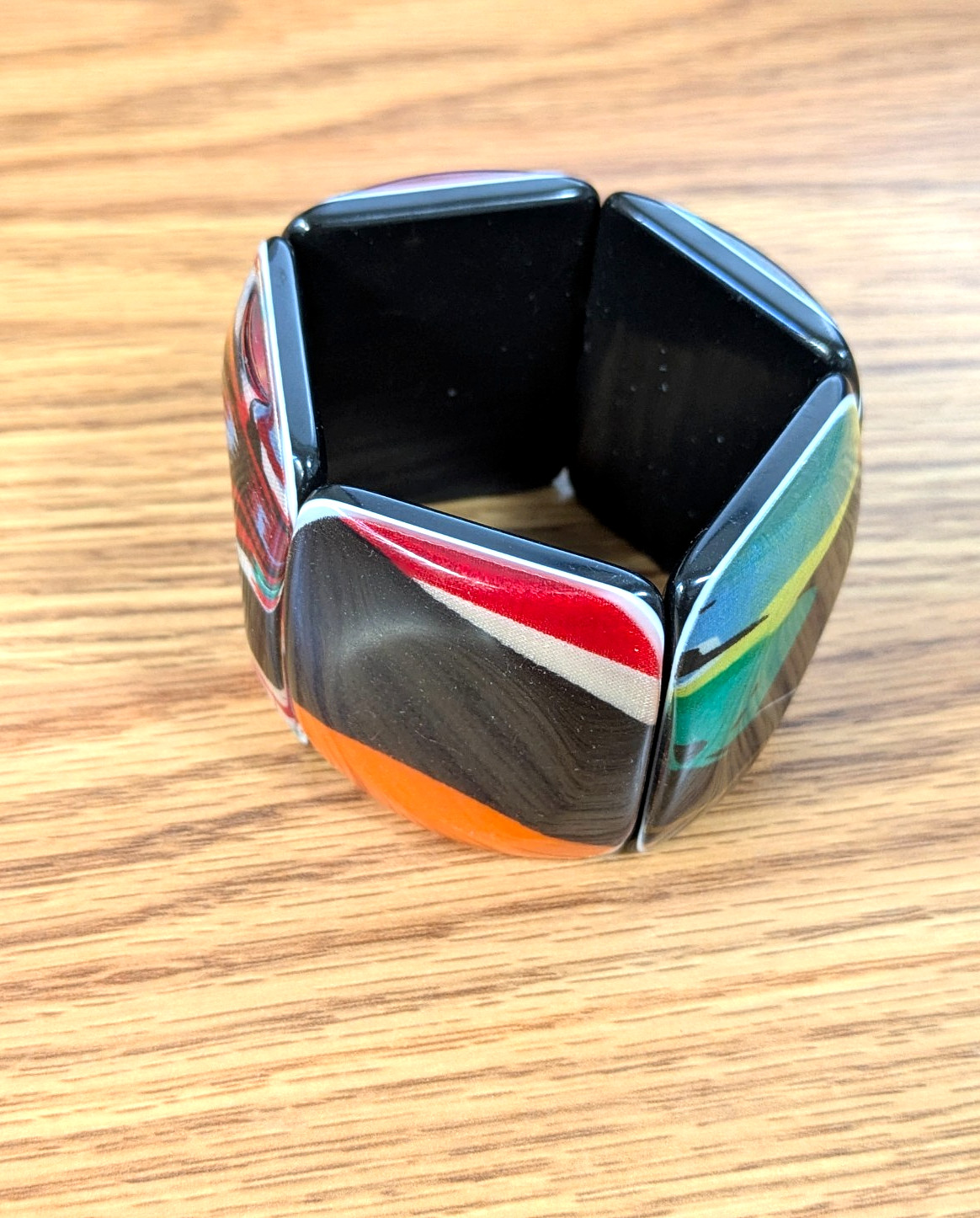 Vintage Lucite Panel Bracelet Red Orange Blue Green Pop Art Resin Acrylic