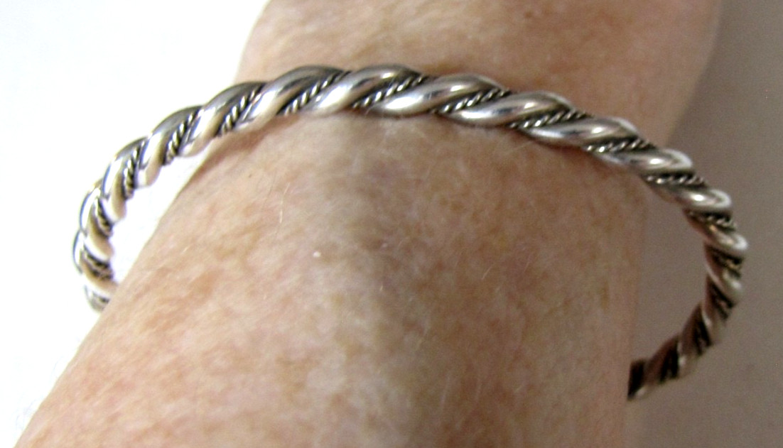 Vintage Sterling Silver Twist Rope Cuff Bracelet Minimalist Southwest Stackable