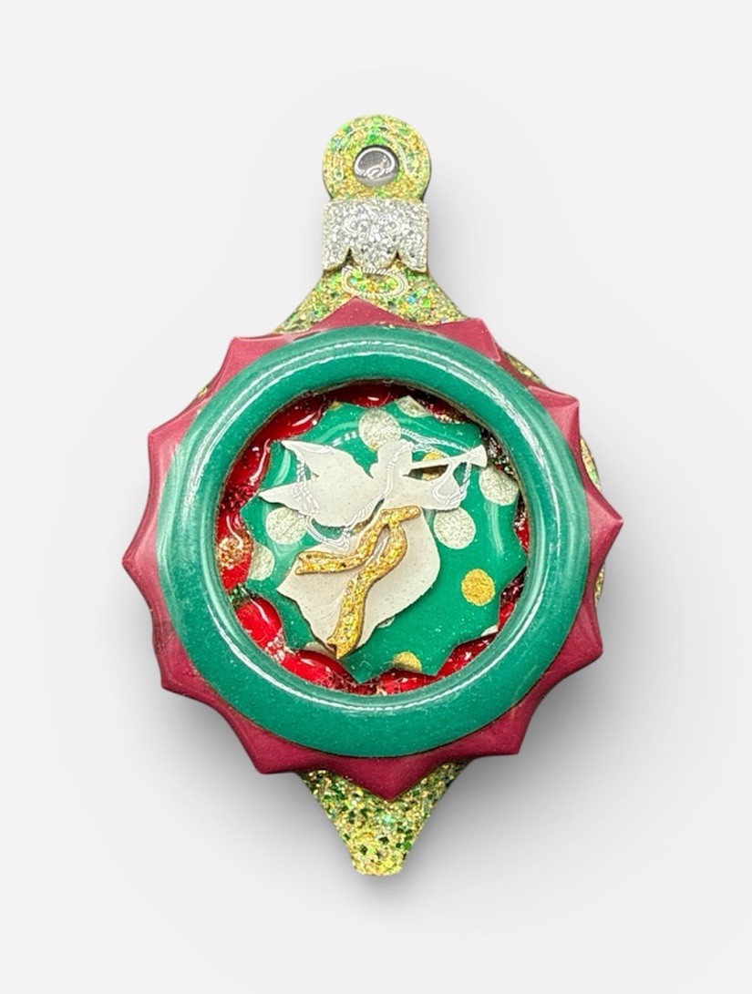 Lucinda Ornament Pin – Christmas Sparkle Angel Red Green