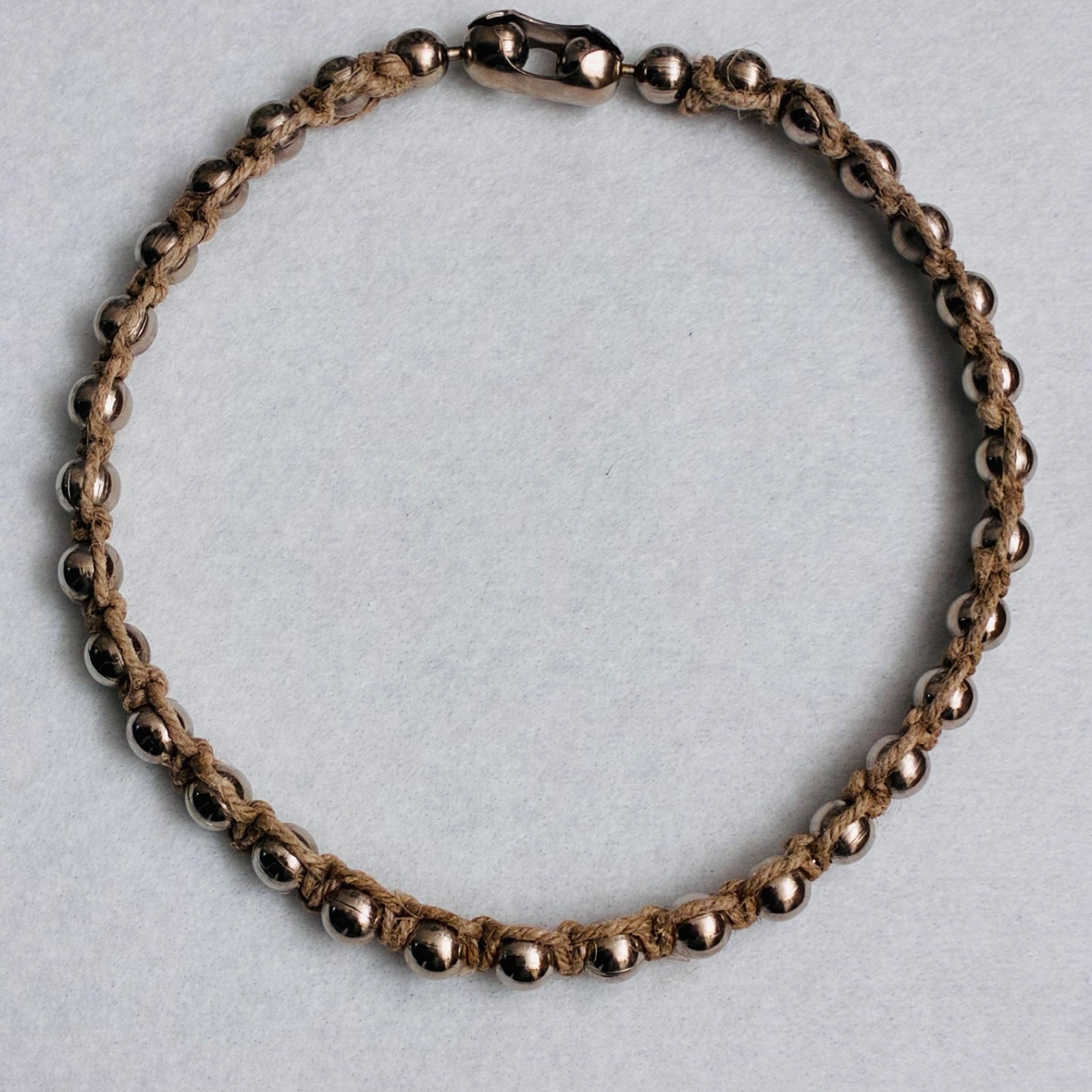Stainless Steel Ball Chain Choker Necklace Wrapped in Jute