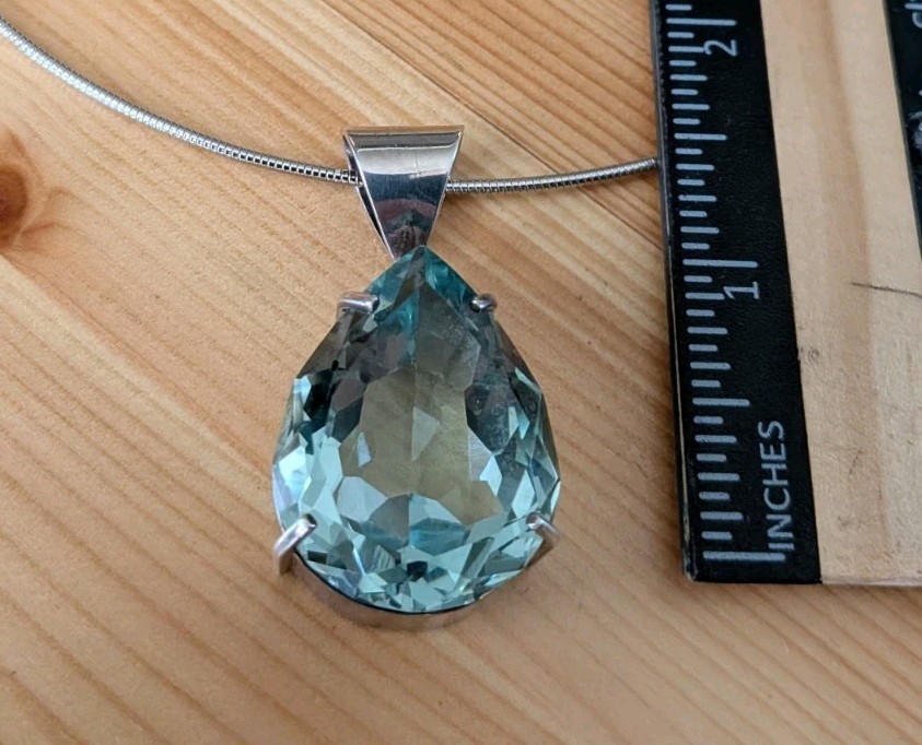 CUSTOM MADE, 65+/- CT VINTAGE AQUA TEAR DROP PENDANT & CHOKER BOTH Solid SS .925