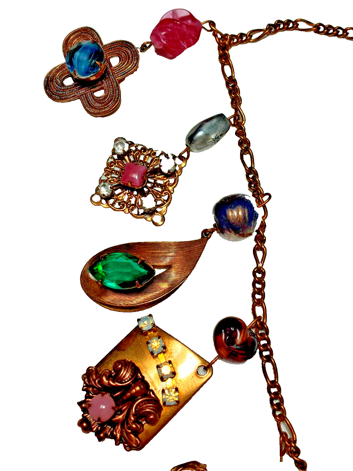 Amazing Artisan Made Antique & Vintage Stone Jewel Charm Chain 30″ Necklace