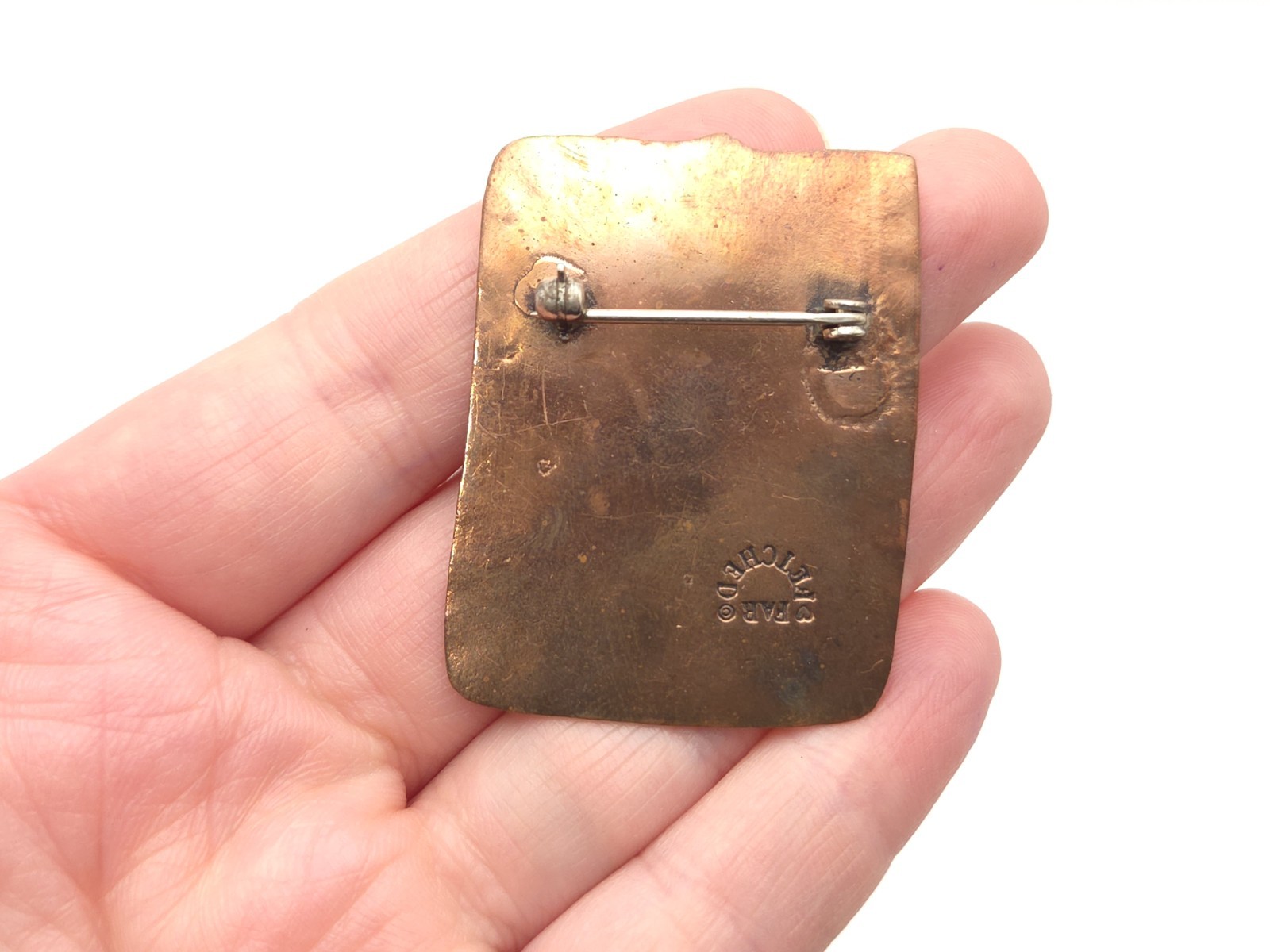 Vintage Sterling Copper Brass Christmas Tree Dog Ornament Holiday Brooch Pin