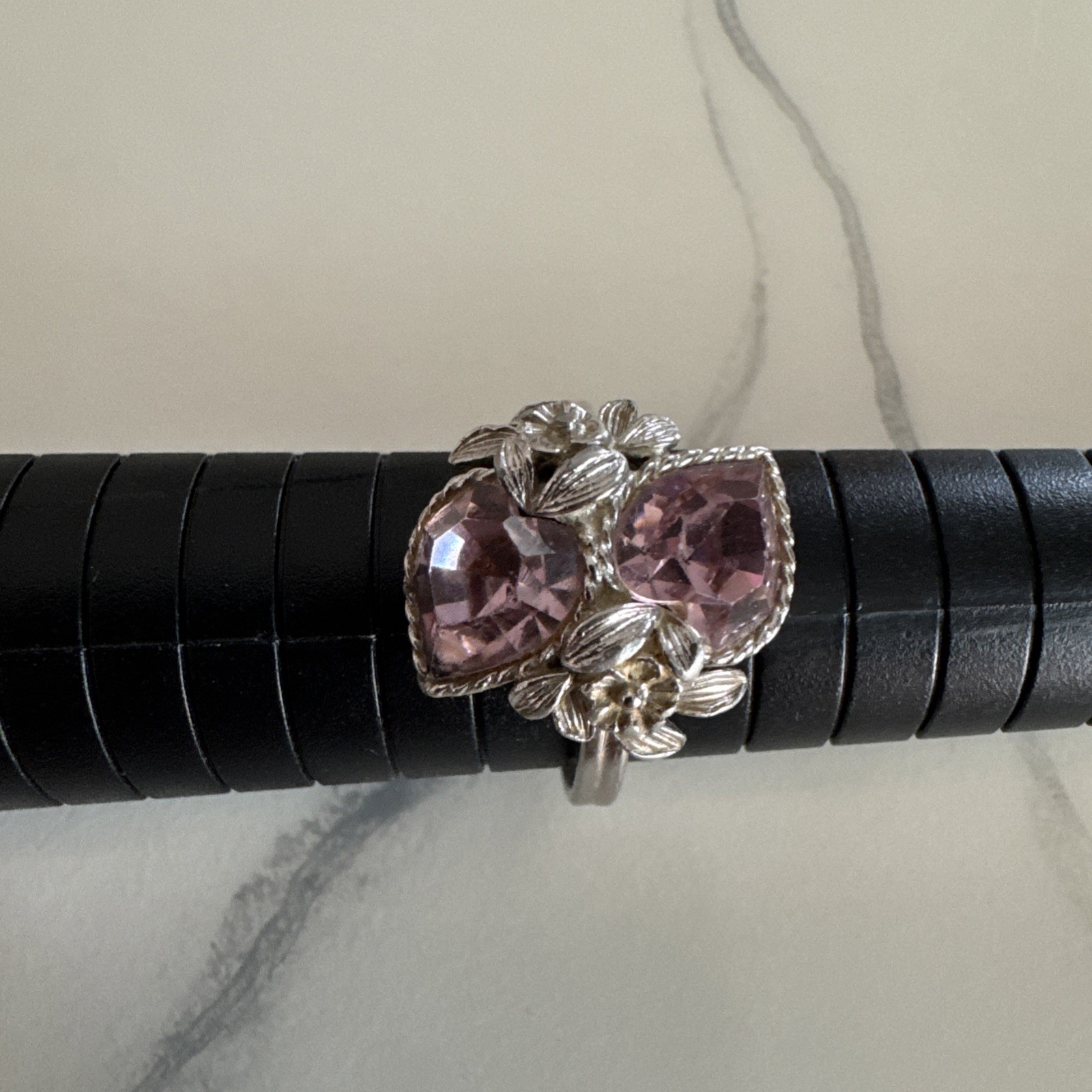 1972 Sarah Coventry Love Story Light Pink Silver Tone Heart Adjustable