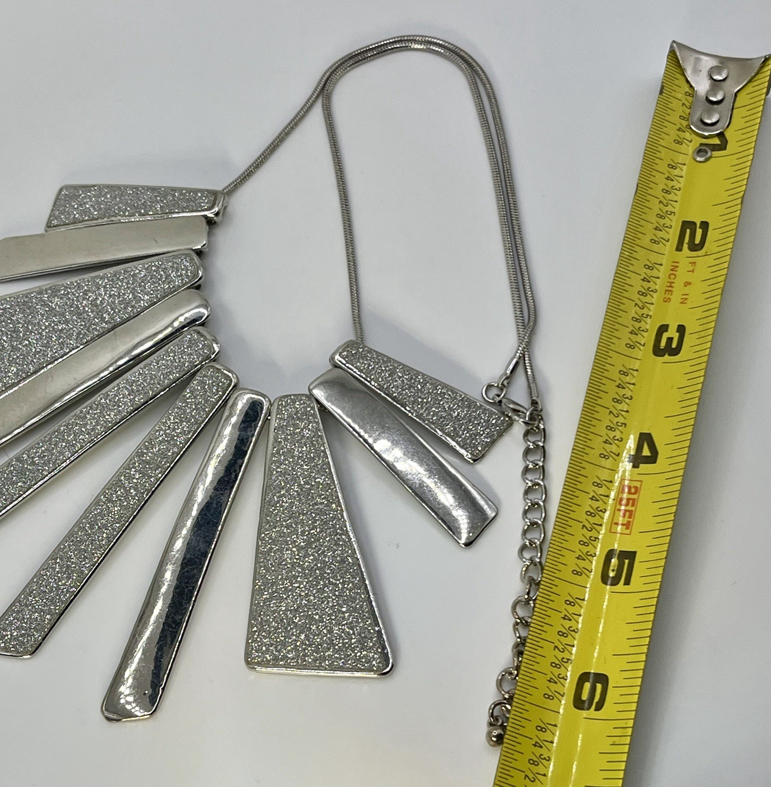 Vintage Sliver Tone Statement Necklace Slide Multiple Pendant Chain Choker 18”
