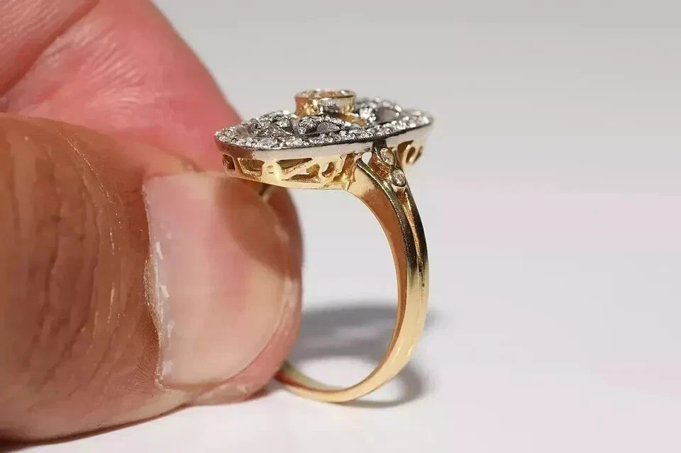 Art Deco Vintage Style Round Lab Created Diamond Engagement 14K Gold Finish Ring