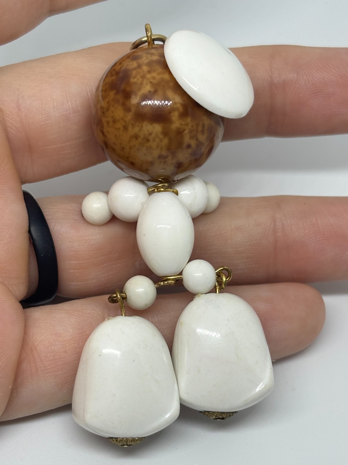 Vintage 40s 50s Articulated Parisian Frenchman Person Beaded Pendant Charm 2.5″