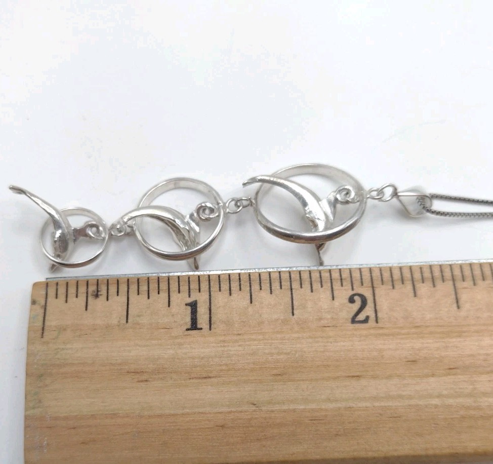 Sterling Silver Box Chain 18″ Necklace NC Jumping Dolphins Pendant 6.4g 0.8mm