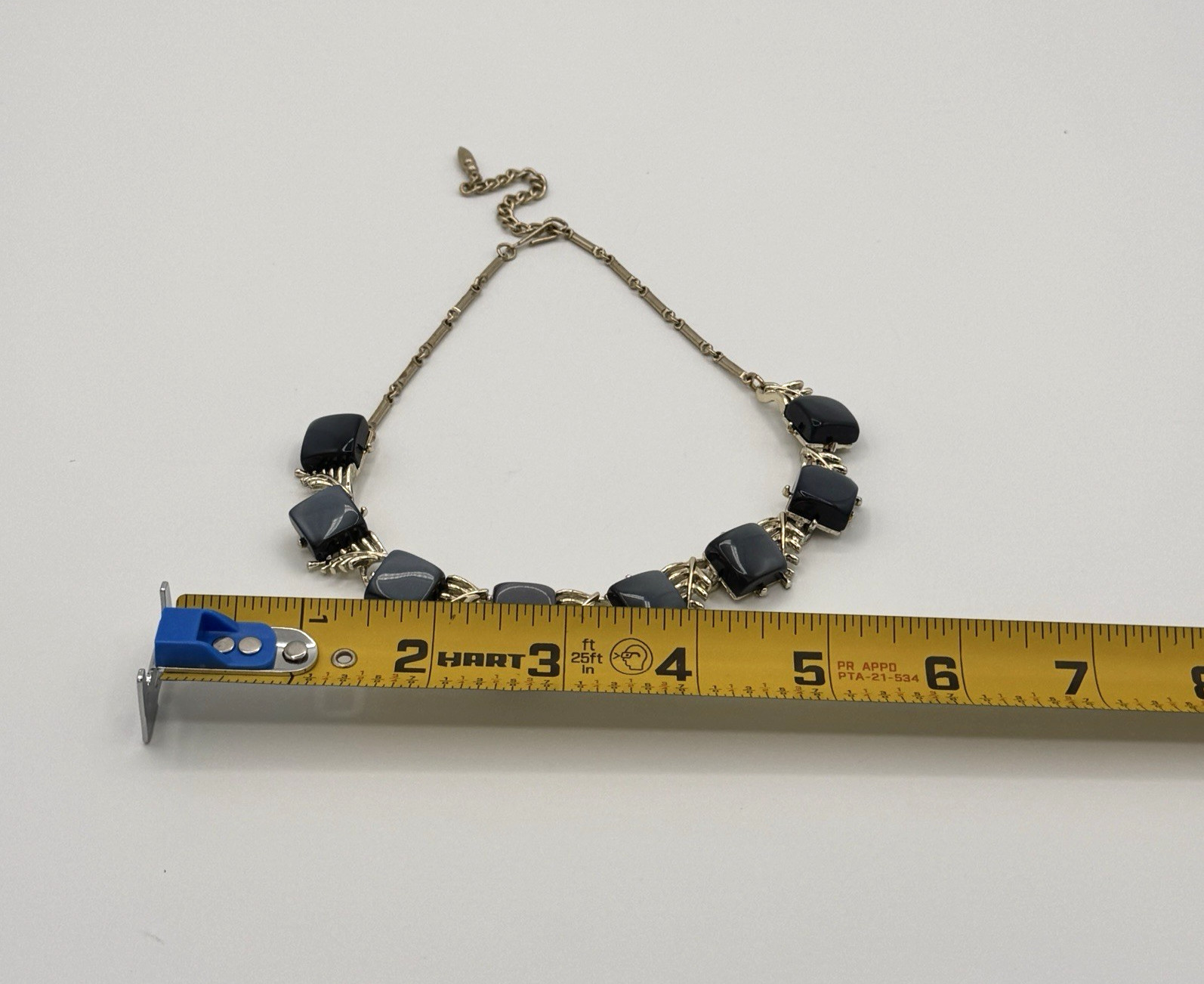 Vintage Coro Thermoset Necklace Blue Gray Leaf Choker Gold Tone Mid Century