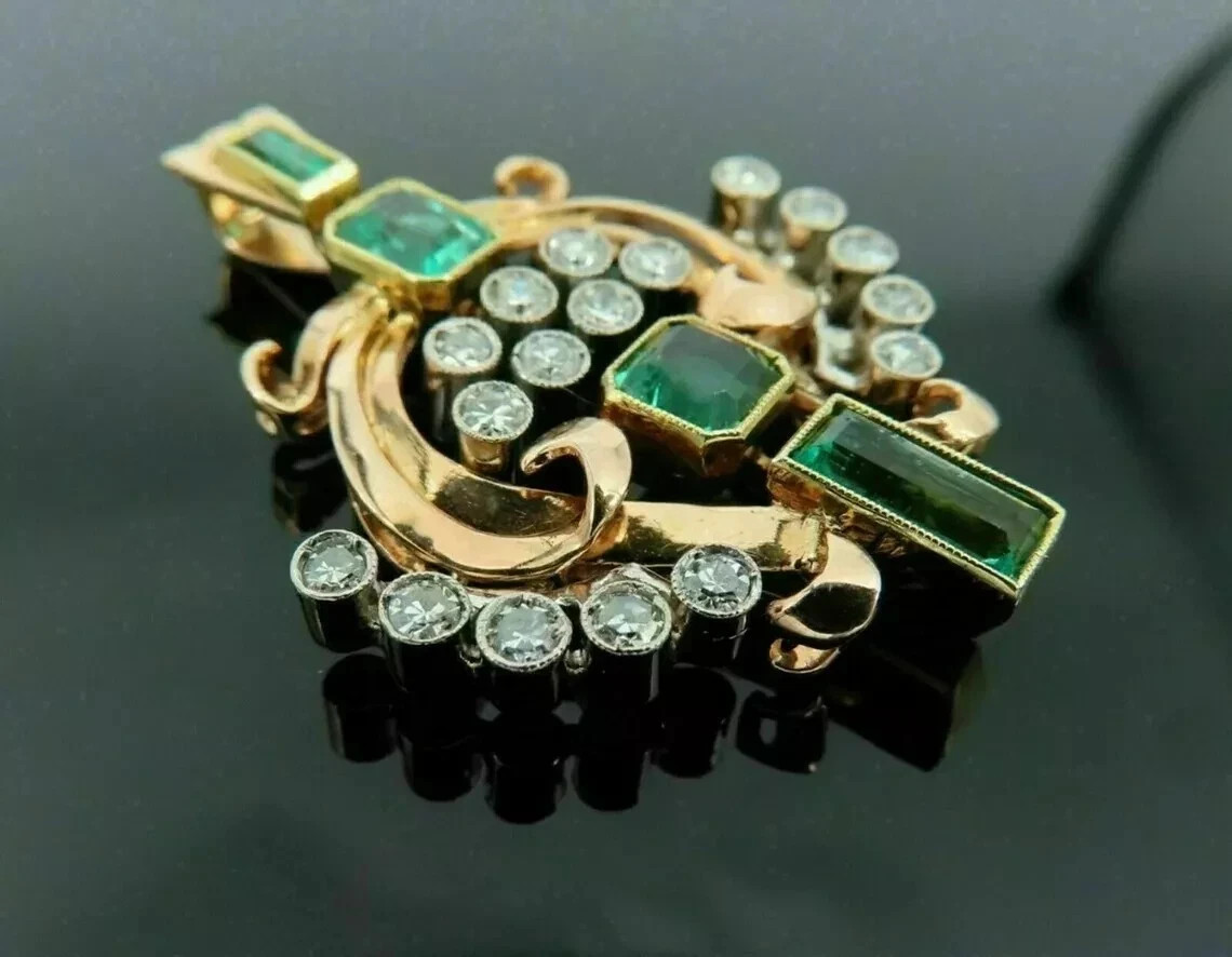 2.10Ct Art Deco Style Lab Created Emerald Diamond Anniversary 14 Gold FN Pendant