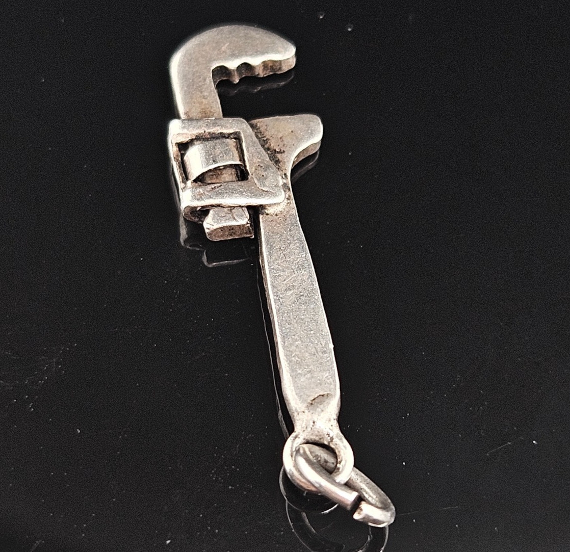 Sterling Silver MECHANICAL PIPE WRENCH Charm Pendant Mexico Tool Vintage