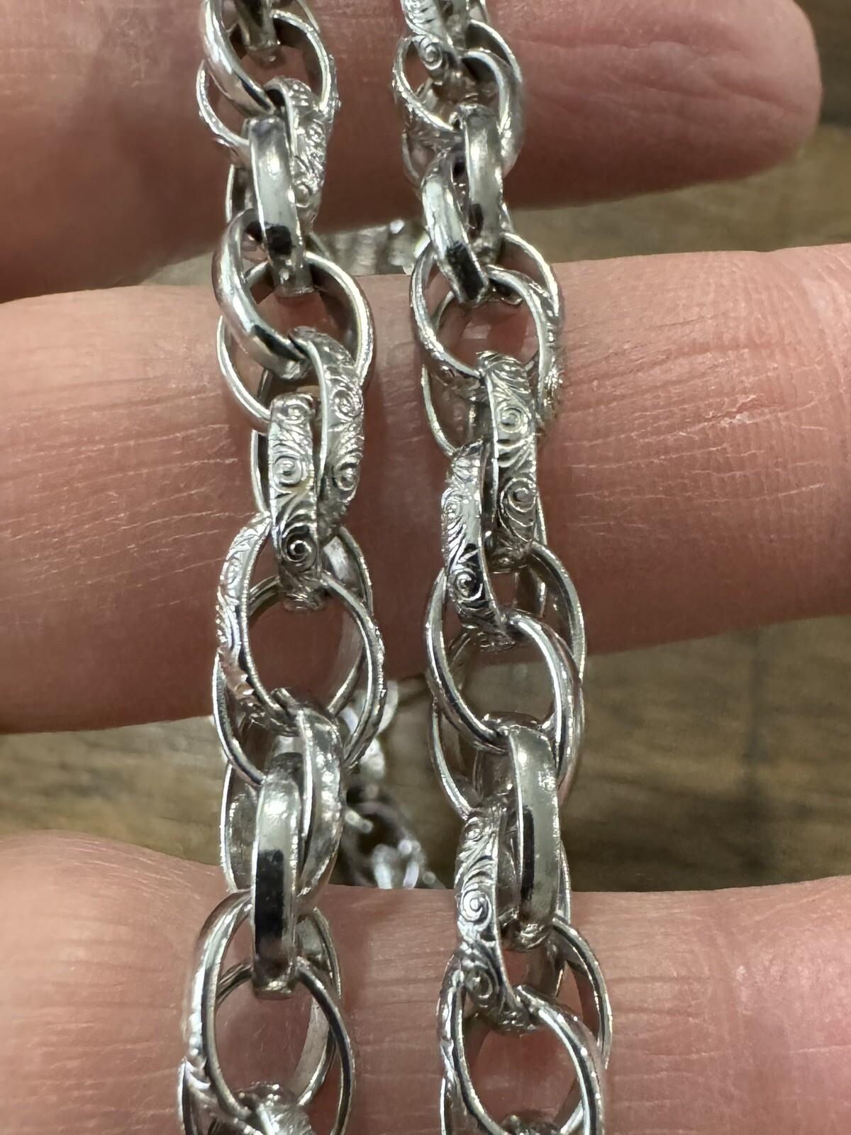 Vintage Sarah Coventry Silver Tone Necklace 36” Dbl Filigree Chain Link Fancy