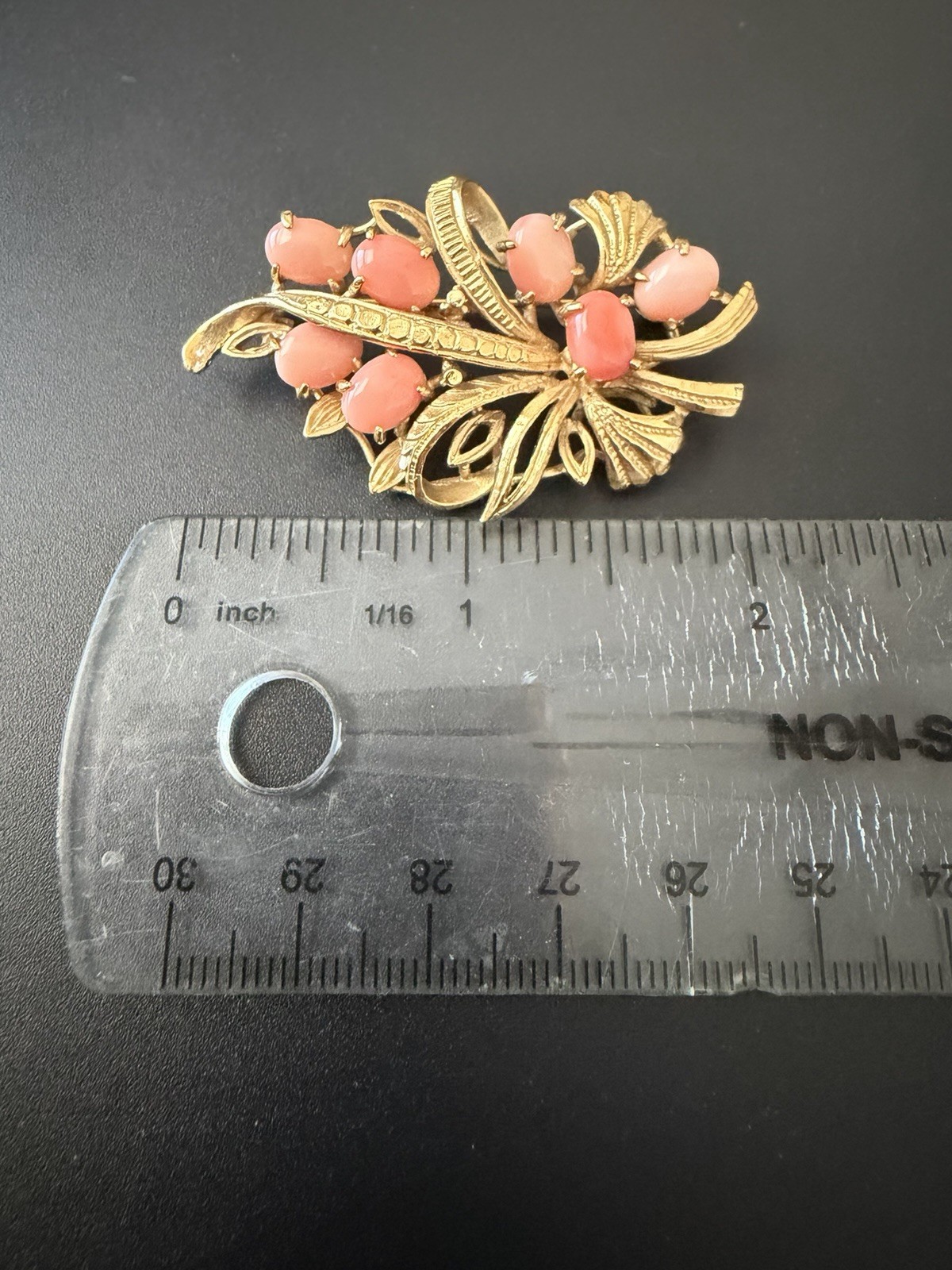 Vintage pink coral alloy Brooch.