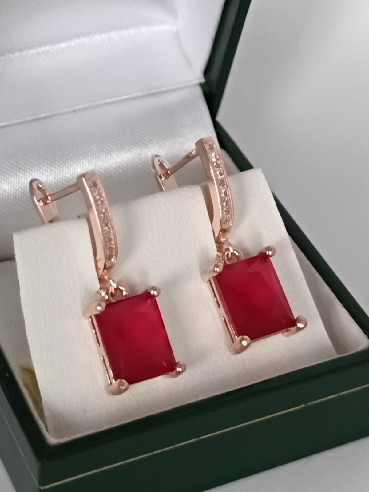 Vintage 1990-s 14 Ct Rolled Gold Ruby / Zircons Earrings-Tested for 585 RG