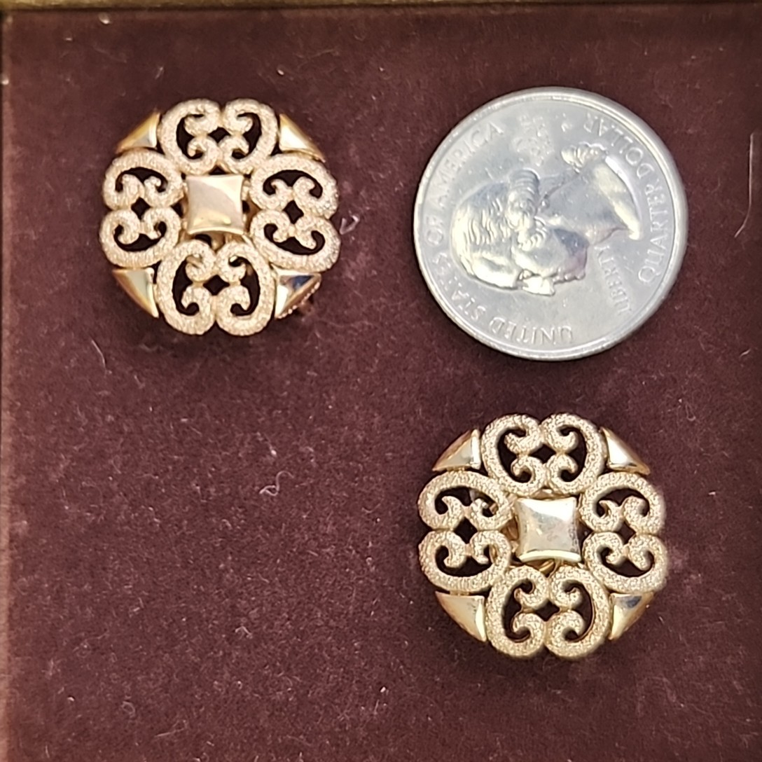 Vintage Avon Clip On Earrings Gold Tone Round Filigree .75″