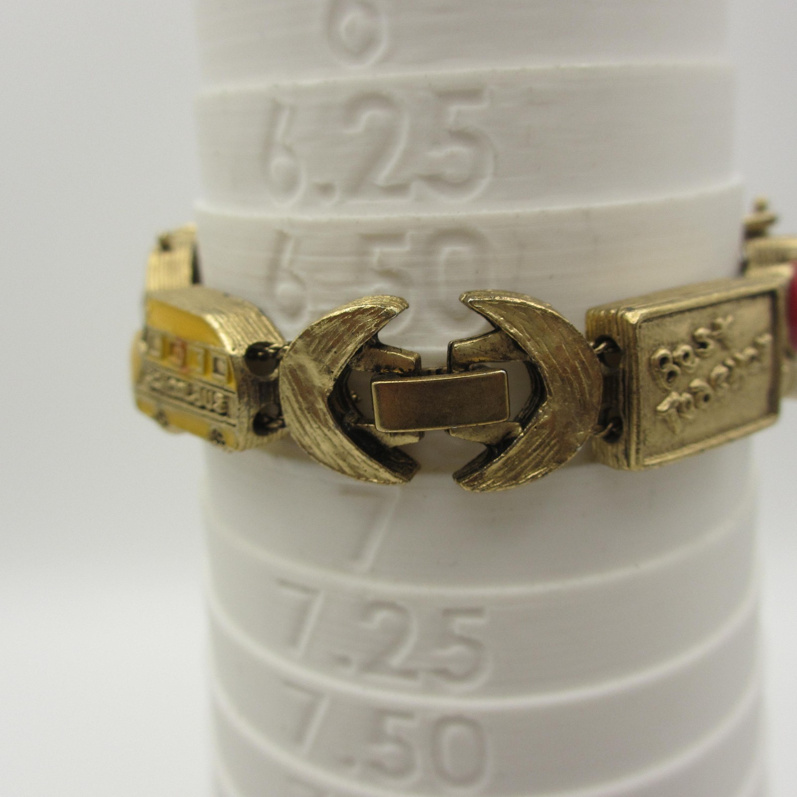 Vintage Slide Charm Bracelet School Bus Globe Apple Book Best Teacher