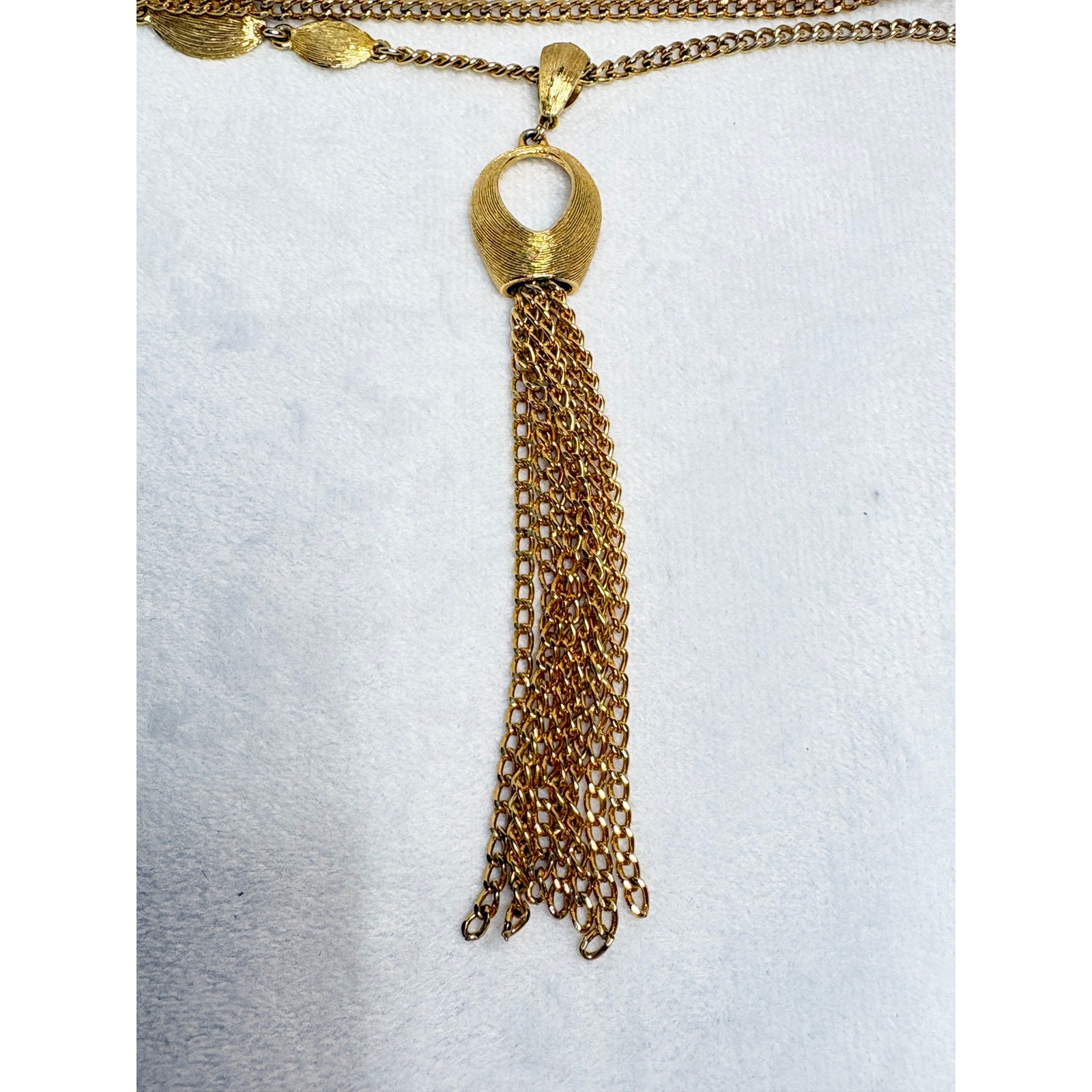 Vintage Gold‑Tone Tassel Necklace Oval Stations 1990s Fashion Jewelry