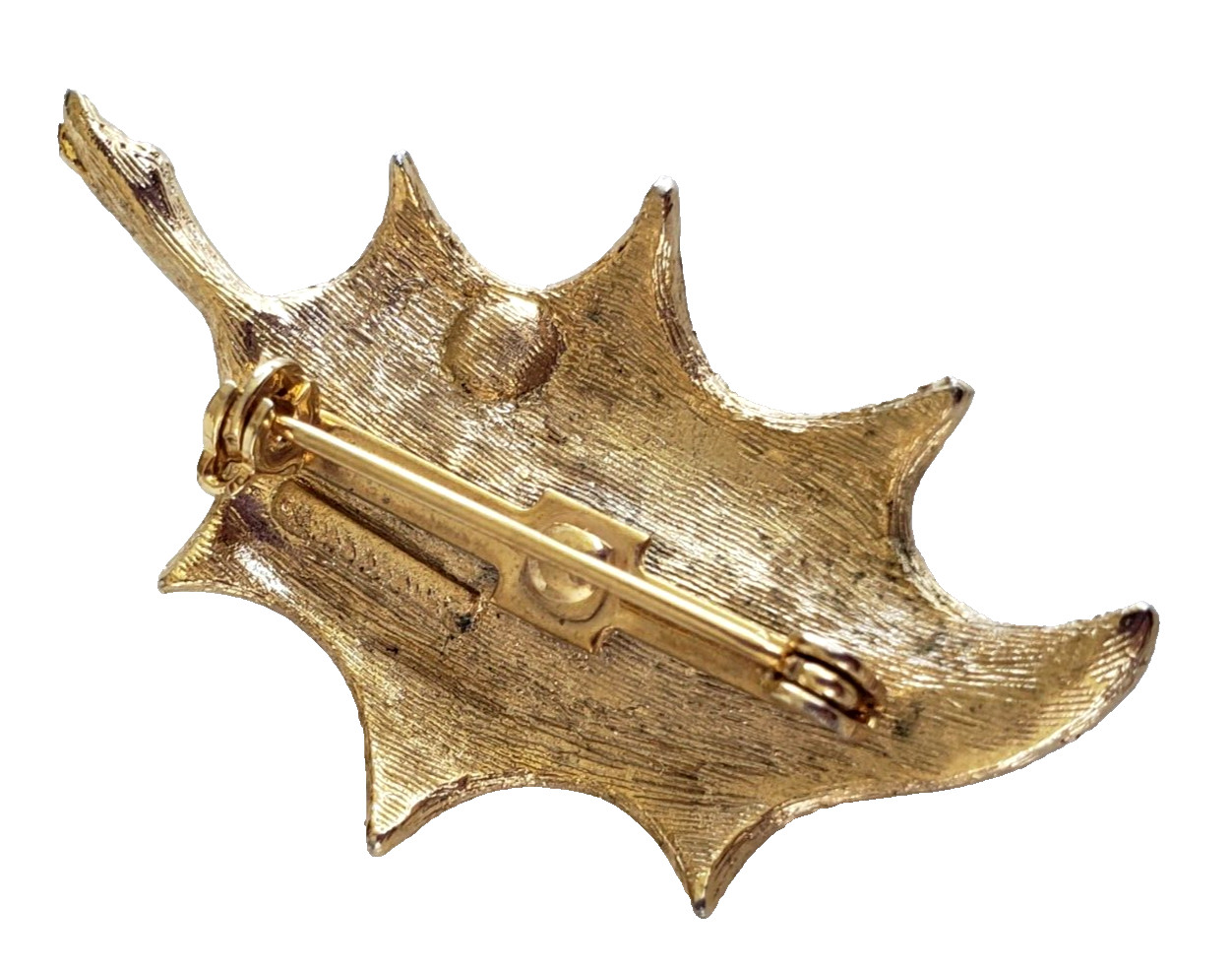 Vintage SIGNED Genuine Pearl Leaf Brushed Gold Tone Pin 1-15/16″