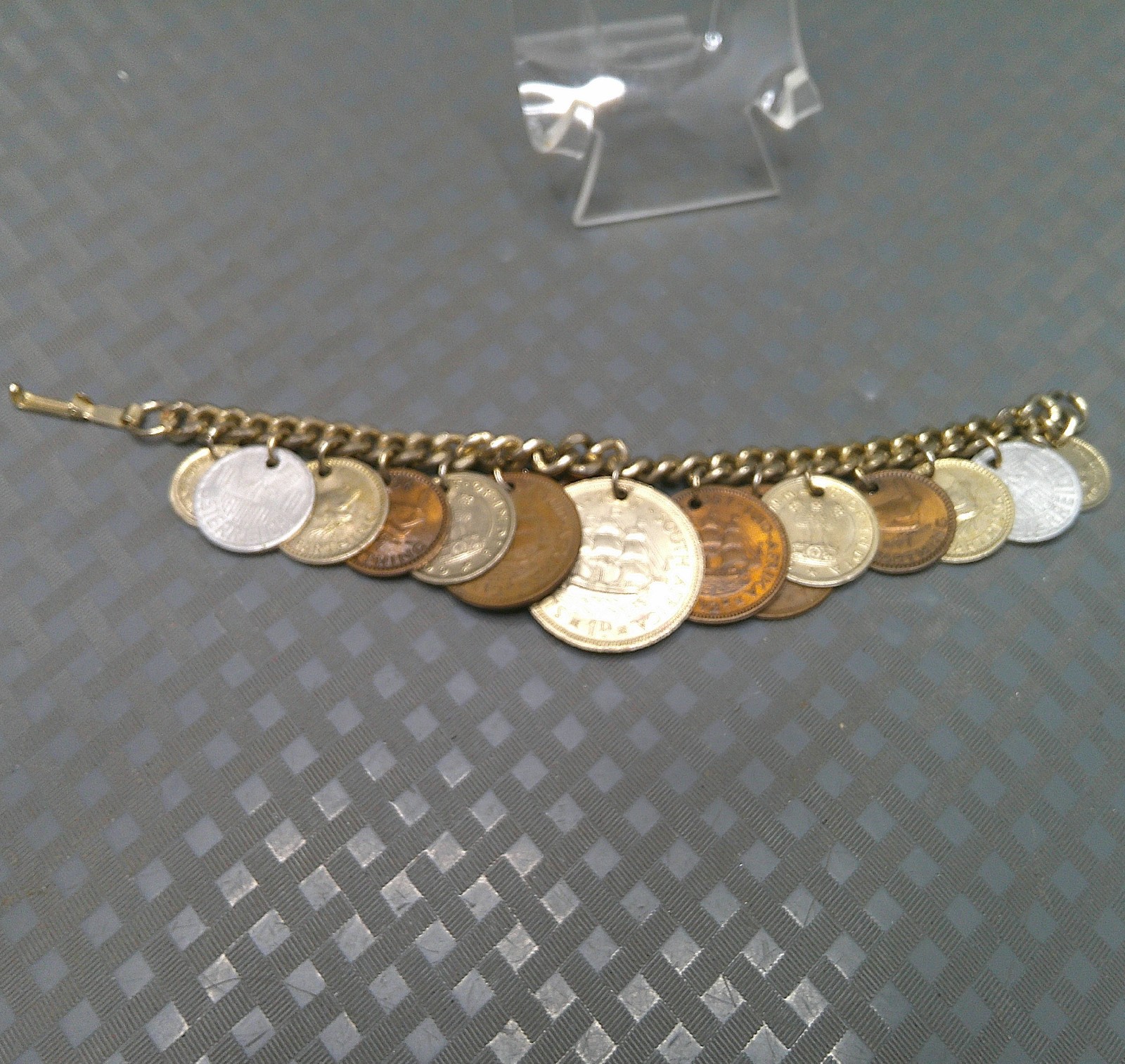 Vintage 1950s Coin Charm Bracelet British Colonies Pakistan India South Africa
