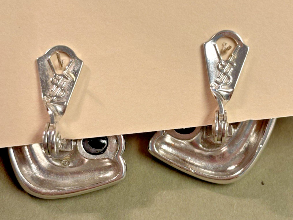 Vintage YSL Yves Saint Laurent post earrings silver/gray tone geometric design