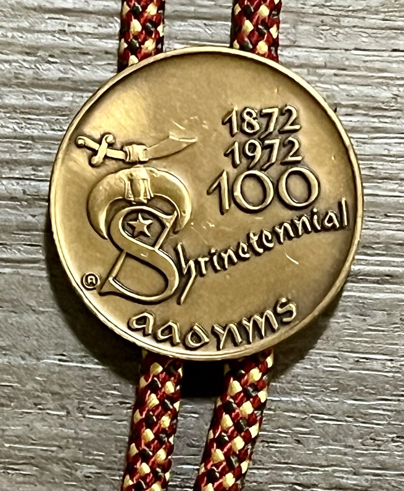 Vintage Shriner Bolo Tie 1972 Masonic 100 Year Anniversary Freemason Brass