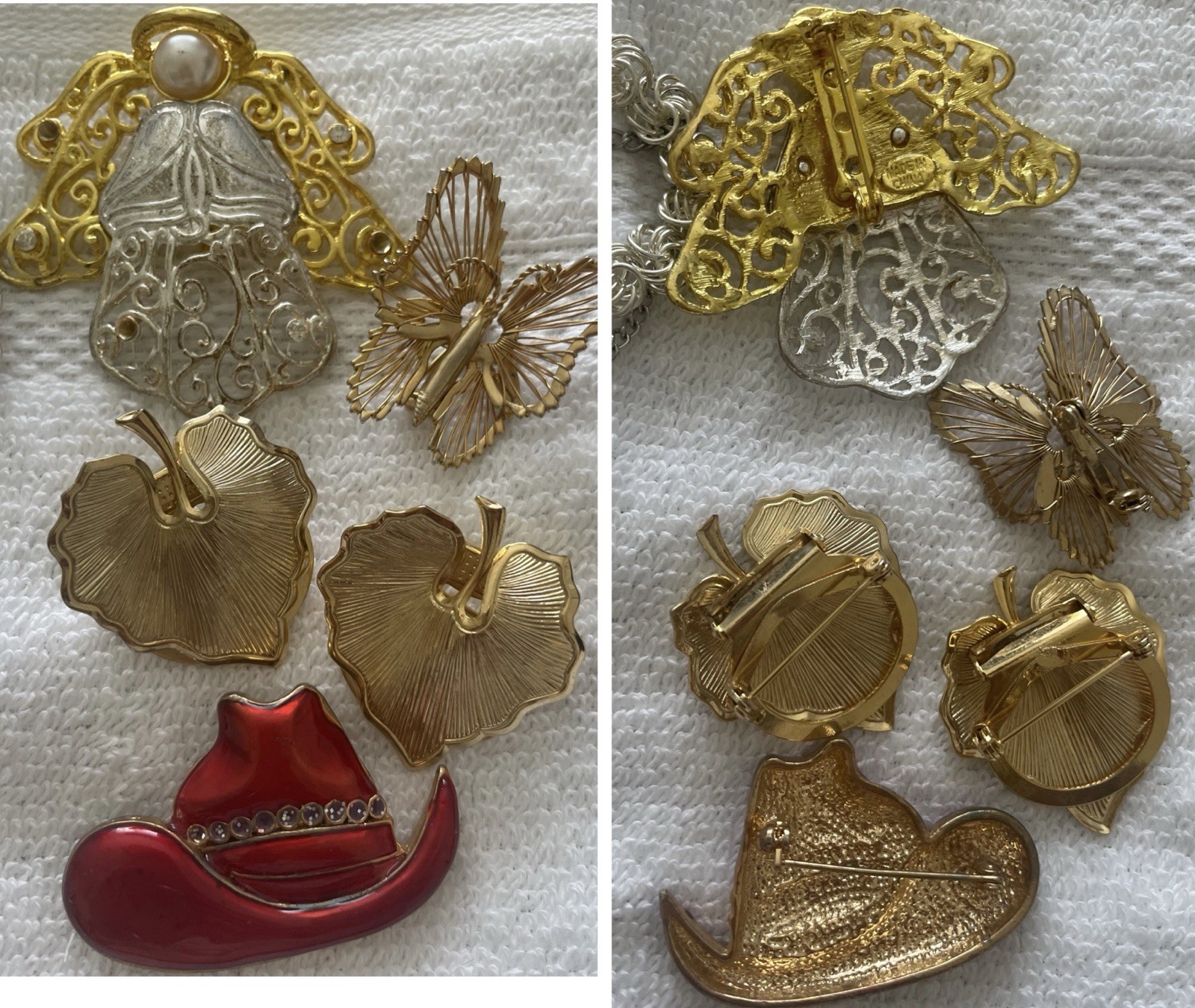 17pc Vintage Jewelry & Pin Lot Rhinestone Crystal Beads Gold-Silver Color Metal