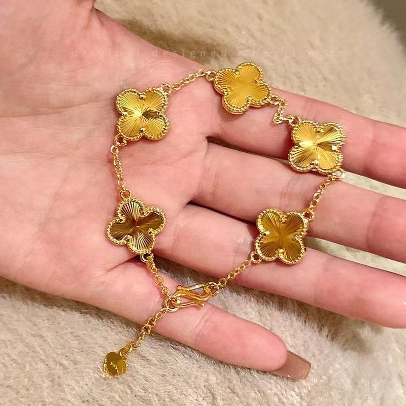 Gold Plated Clover Bracelet Bangle Set Lucky 4-Leaf Stackable Jewelry for woman