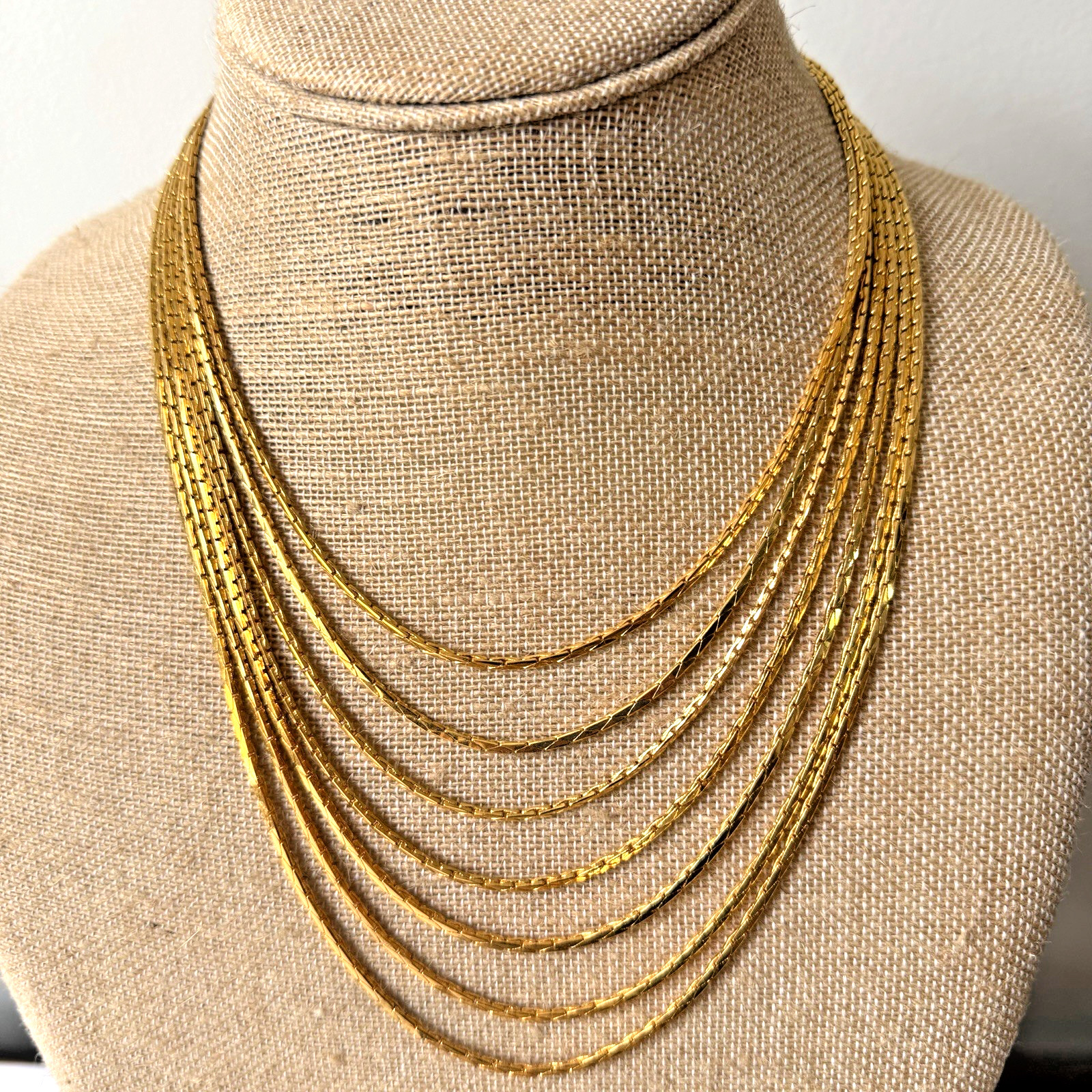 Vtg Nolan Miller Necklace Liquid Multi-Strand Necklace Rhinestone Buckle Gold