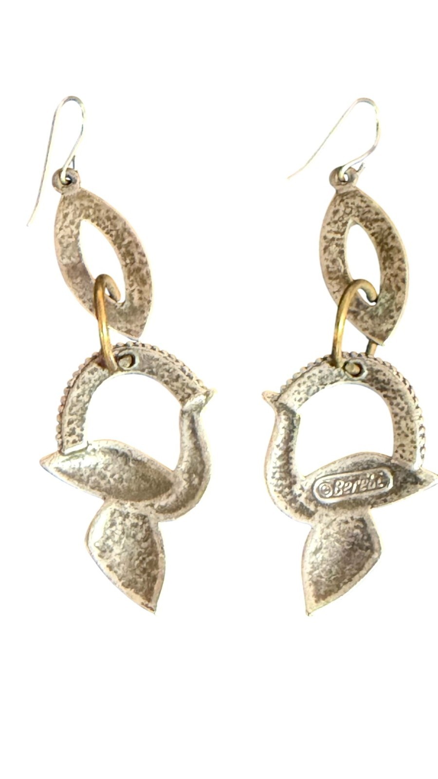 Vintage Berebi Brass & Enamel Bird Dangle Earrings With Fishhook Closure