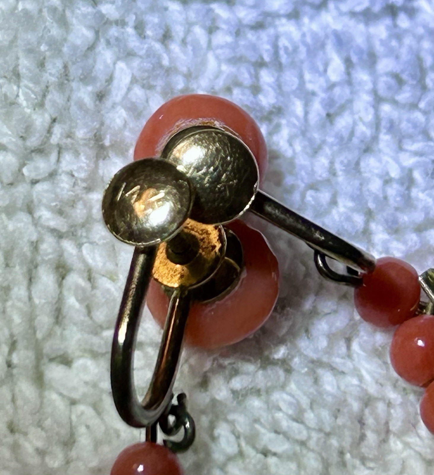 Vintage Orange Coral Dangle Teardrop Screwback Earrings -14K Gold Screw!