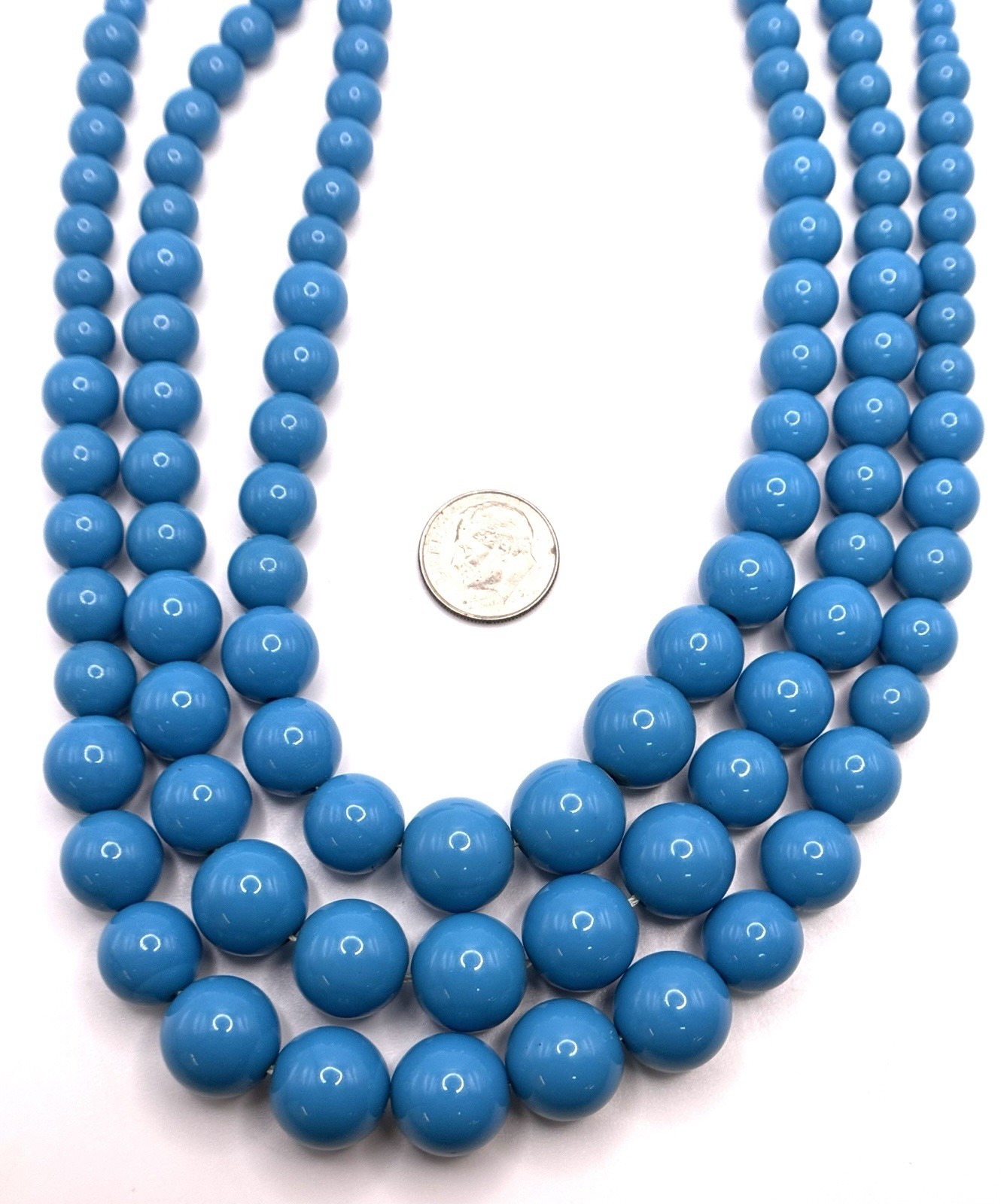 Chunky Turquoise Blue Bead Necklace 3 Strand Graduated Statement 19 – 21 in