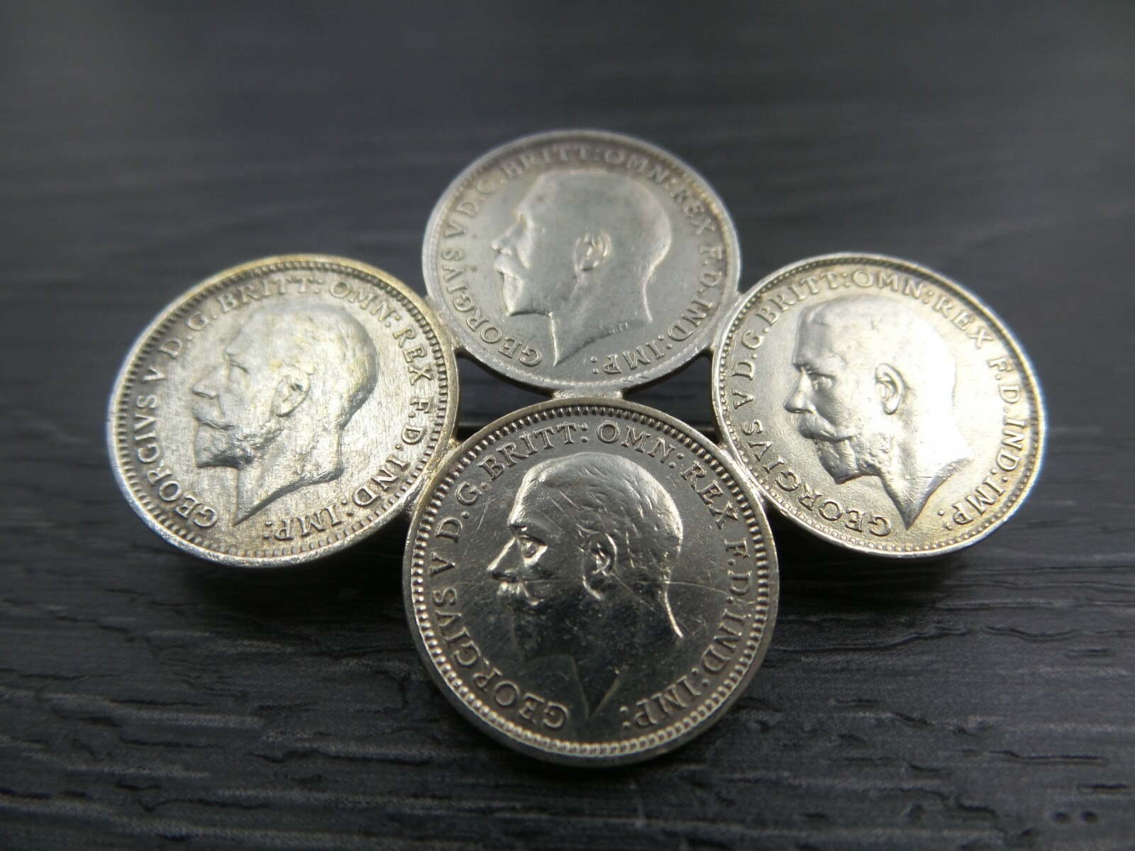 Vintage 500 Silver Great Britain 3 Pence 1916, 1933, 1935 Brooch Pin