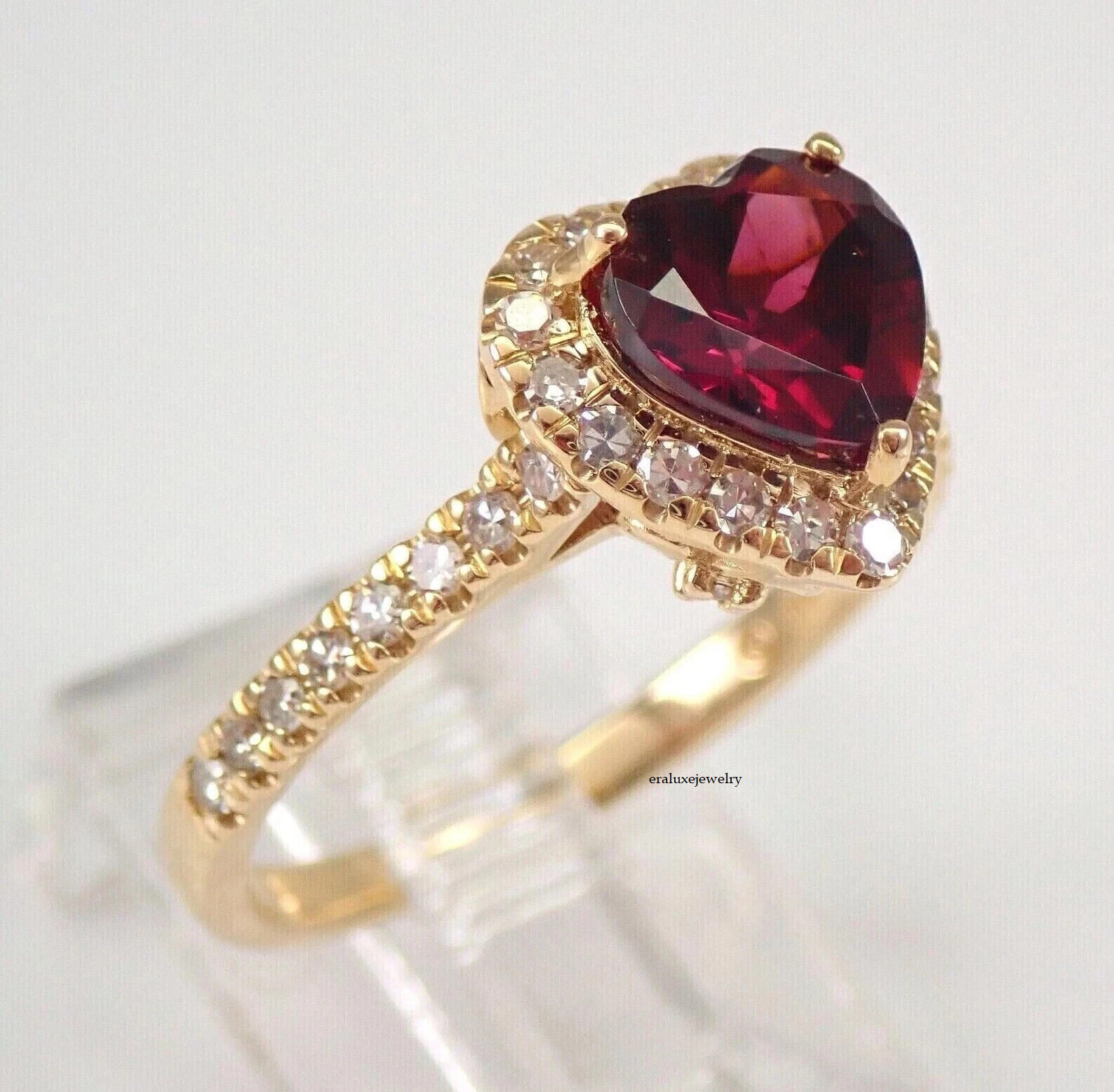 2.00Ct Heart Cut Red Ruby Lab Created Diamond 14K Yellow Gold FN Engagement Ring