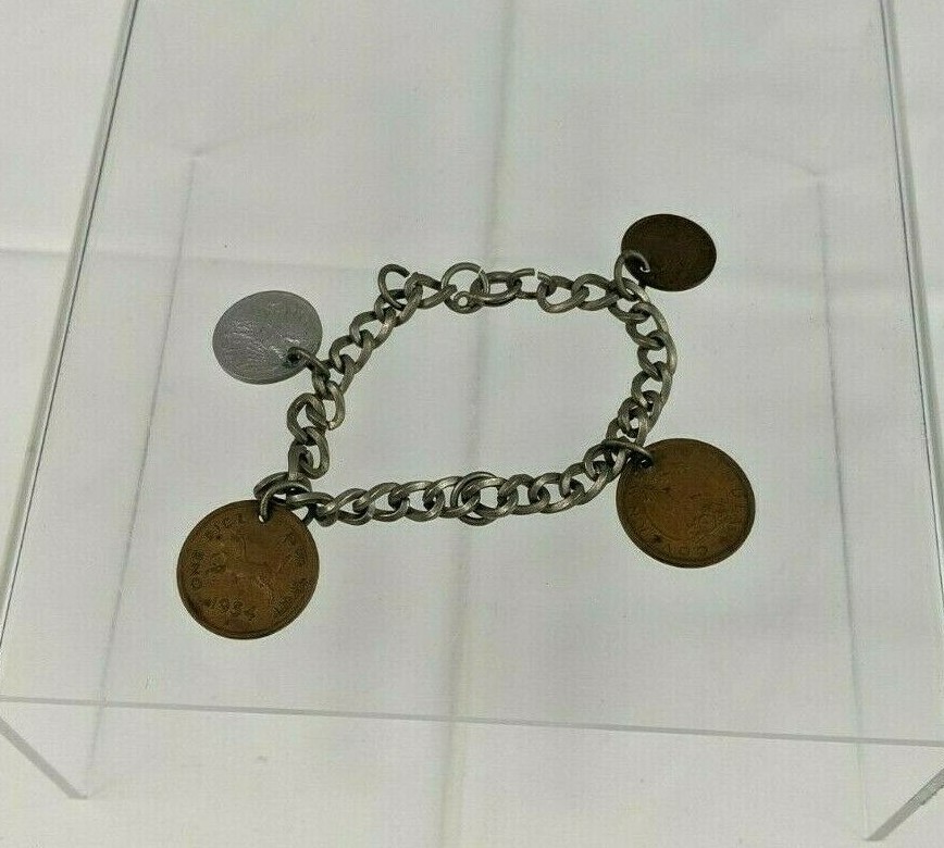 Retro Coins Charm Bracelet Coins from Around the World 4 Coins Jewelry Prop