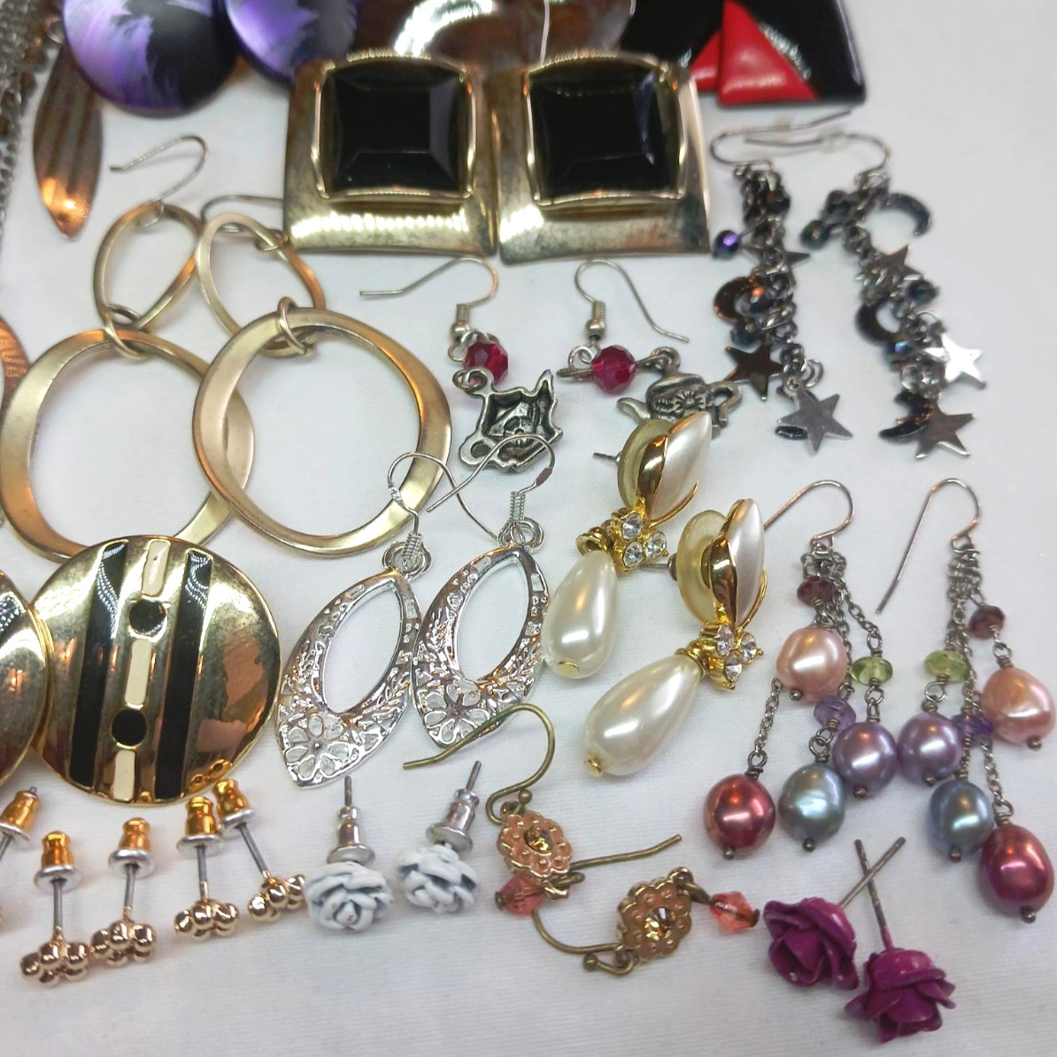 Vintage / Now Junk Drawer Earring Lot 1 – 50 Pairs Wearable Mixed Materials