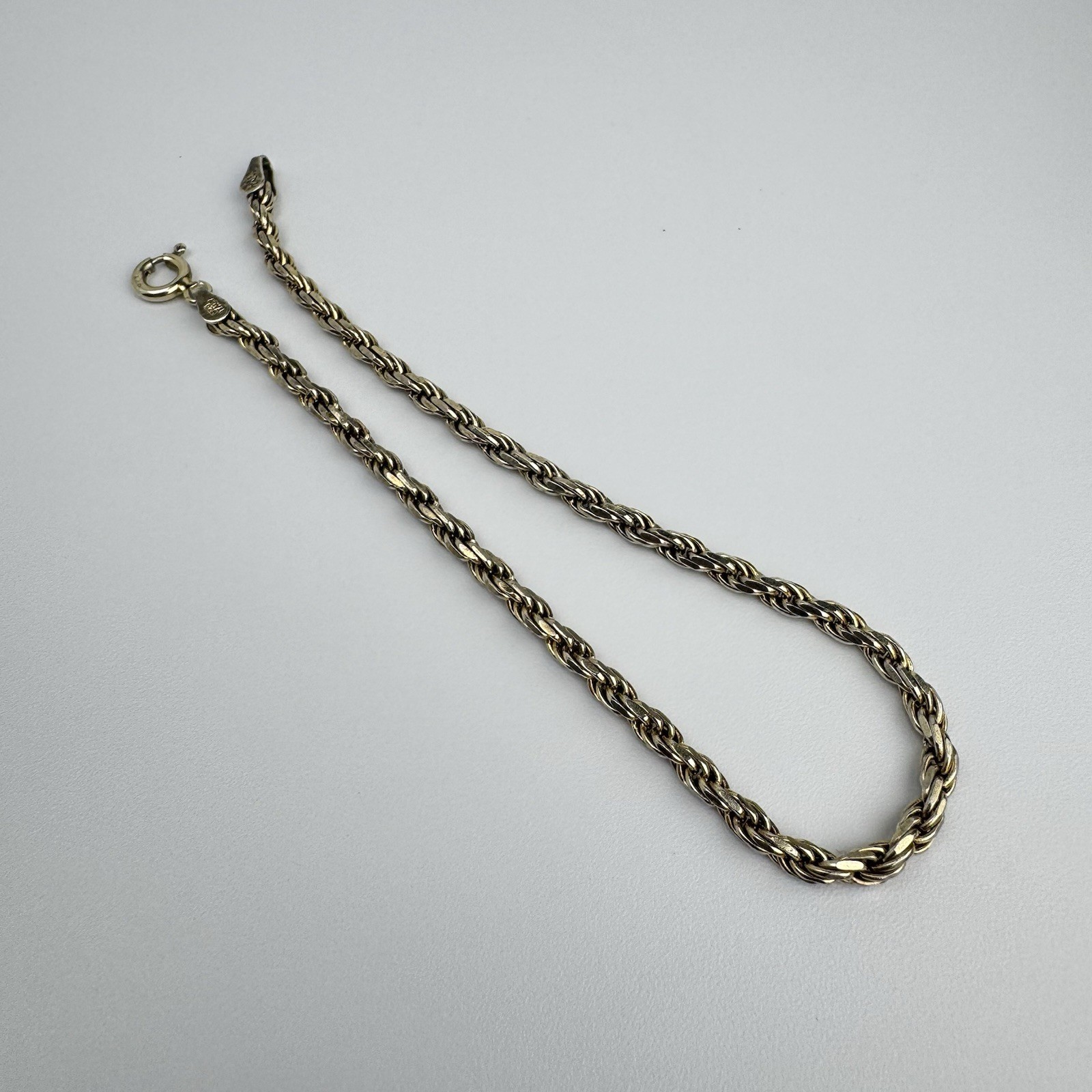 Vintage HCT Italy Gold Plated Sterling Silver Twisted Rope Chain Bracelet 7.75”